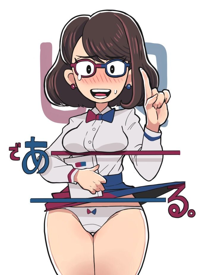blush, bowtie, embarrassed, exposed panties, gashi-gashi, glasses, panties, tagme, tagme (character)