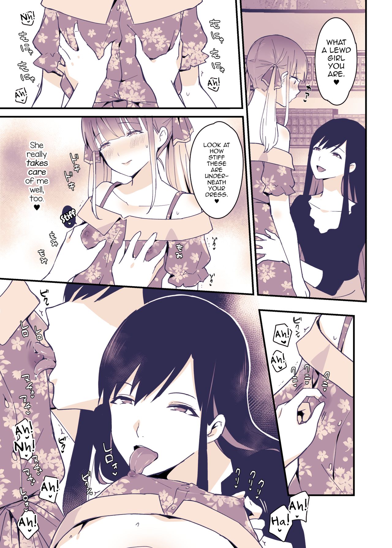 bangs boku_wa_onee-chan_no_imouto brother_and_sister doujinshi hair_ornament incest long_hair nipple_licking nipples panels sennomori_maitake simple_background text_bubble tongue_out twintails uratari