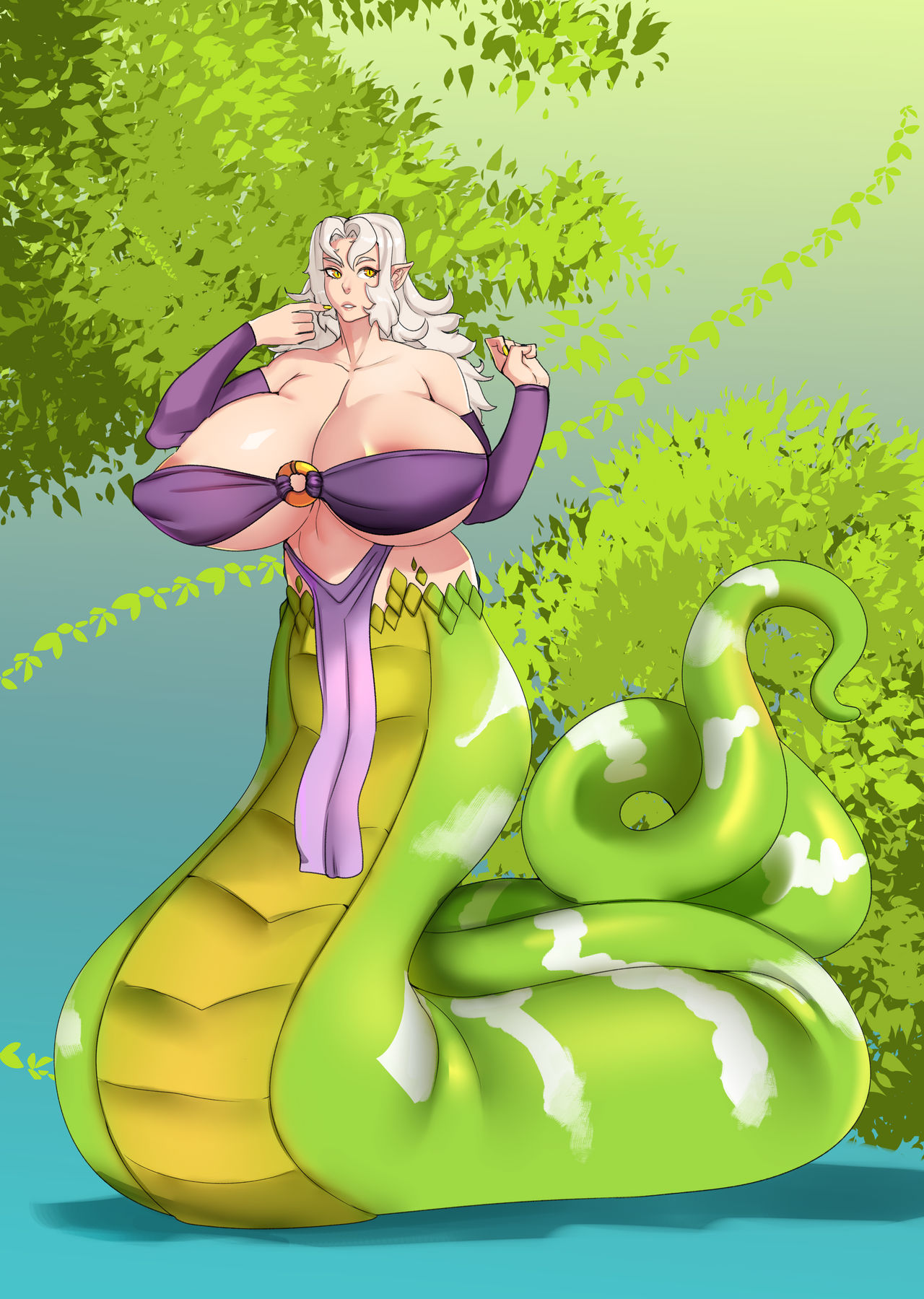 1girls anthro big_breasts bokcutter kyra_(symbiobro) large_breasts snake_girl symbiobro tagme visible_nipples white_hair