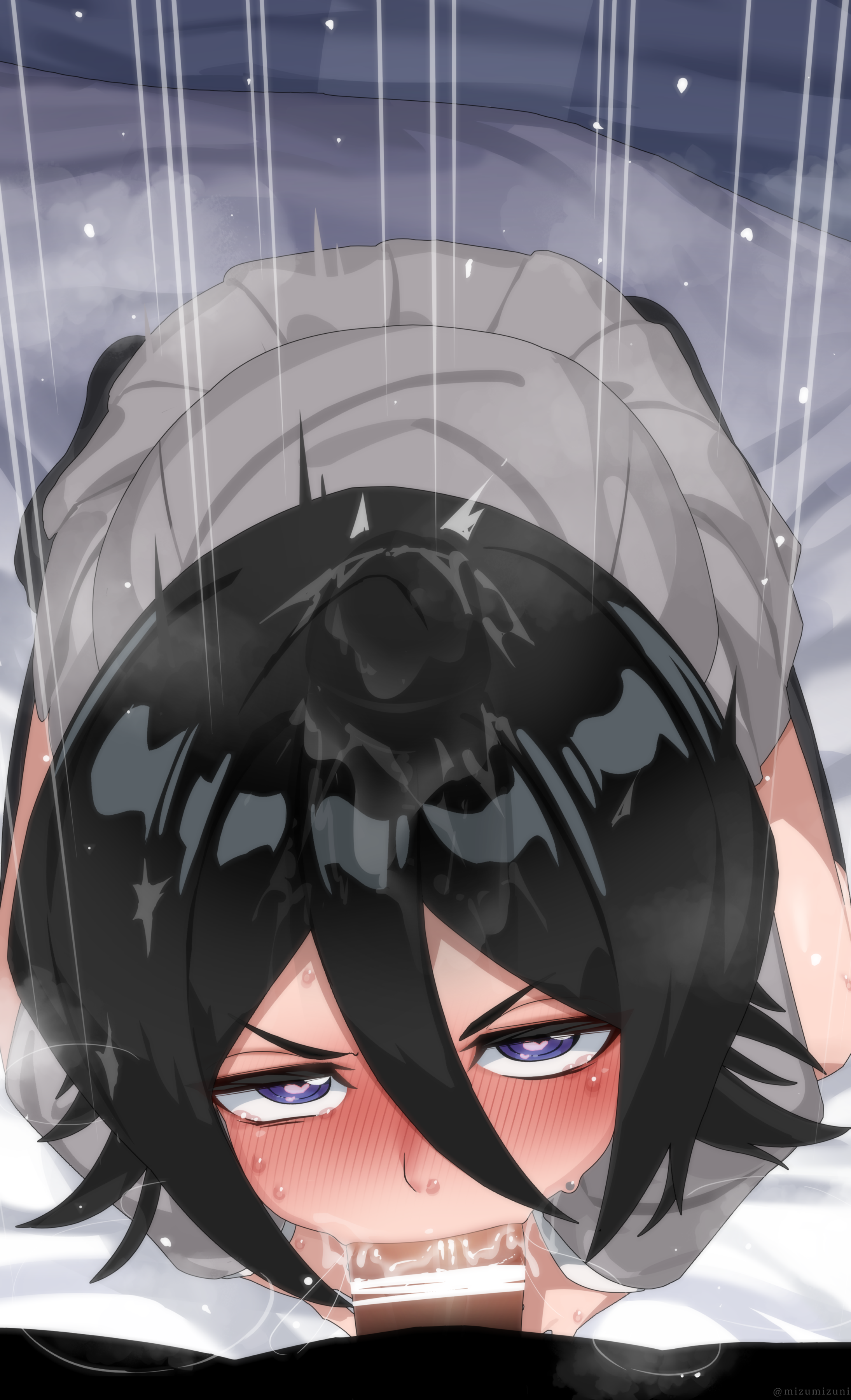 1boy, 1girls, adult and teenager, after school, age difference, all fours, angry, asian, bedroom, big penis, black hair, bleach, blowjob, blue eyes, blush, blushing, censor bar, censored, cute, deepthroat, deepthroat no hands, eye contact, female, fringe, gigantic penis, heart-shaped pupils, kneeling, kuchiki rukia, large penis, light skin, light-skinned female, long penis, male, medium hair, mizumizuni, older on younger, on bed, oral, pale skin, pale-skinned female, penis, petite, pov, purple eyes, saliva, saliva trail, school uniform, secretly loves it, short hair, skinny, slim, sloppy, sloppy blowjob, sloppy deepthroat, teenager, thighhighs, throat goat, x-ray, young