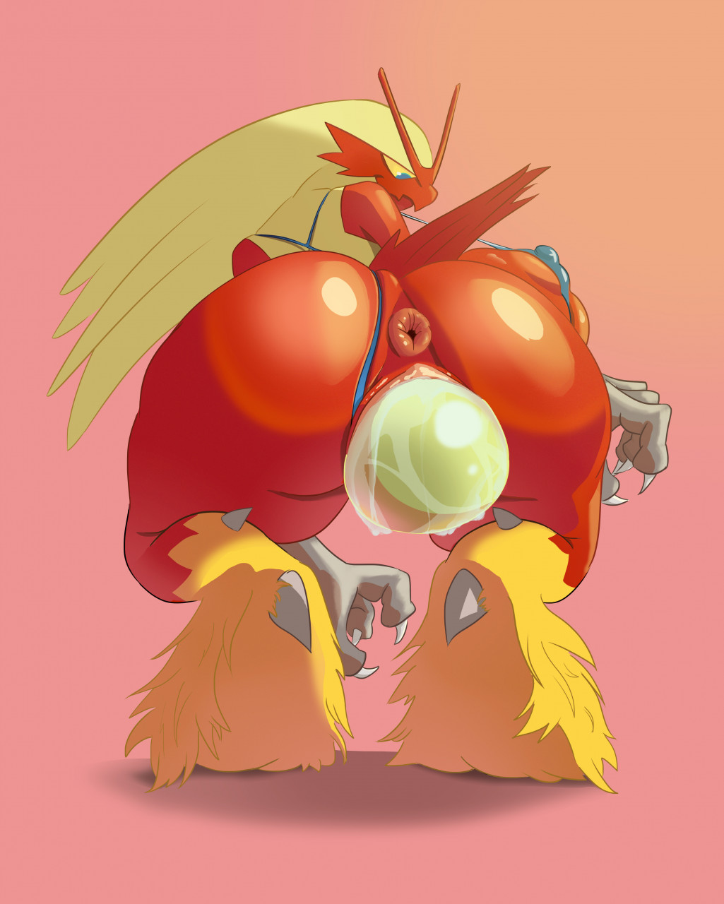 abstract_background anthro anthrofied anus bent_over big_breasts bikini blaziken blue_eyes bodily_fluids breasts claws clothing crouching digitigrade egg egg_laying erect_nipples feathers female female_blaziken genital_fluids genitals gradient_background hi_res huge_breasts nintendo nipples pokemon pokemon_(species) pokemon_egg pussy pussy_juice red_body red_feathers simple_background sling_bikini straight swimwear umilumi video_games yellow_body yellow_feathers yellow_sclera