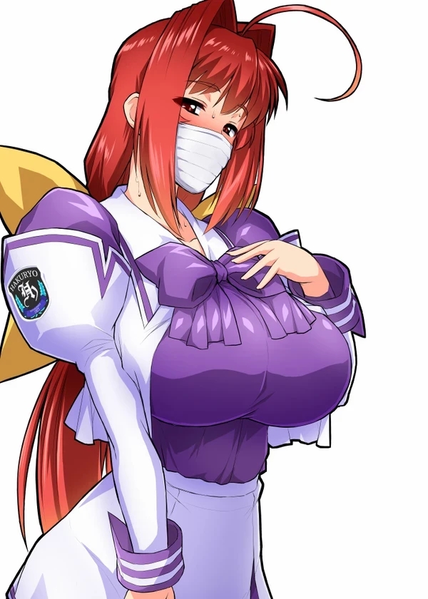 1girls alternate_breast_size big_breasts blush breasts cheating cheating_girlfriend curvaceous curvy curvy_body curvy_female curvy_figure female female_focus huge_breasts kagami_sumika looking_at_viewer mask muv-luv otoo_(izanagi) ponytail red_eyes red_hair school_uniform schoolgirl seducing seductive seductive_eyes seductive_look to-gnaniwa voluptuous