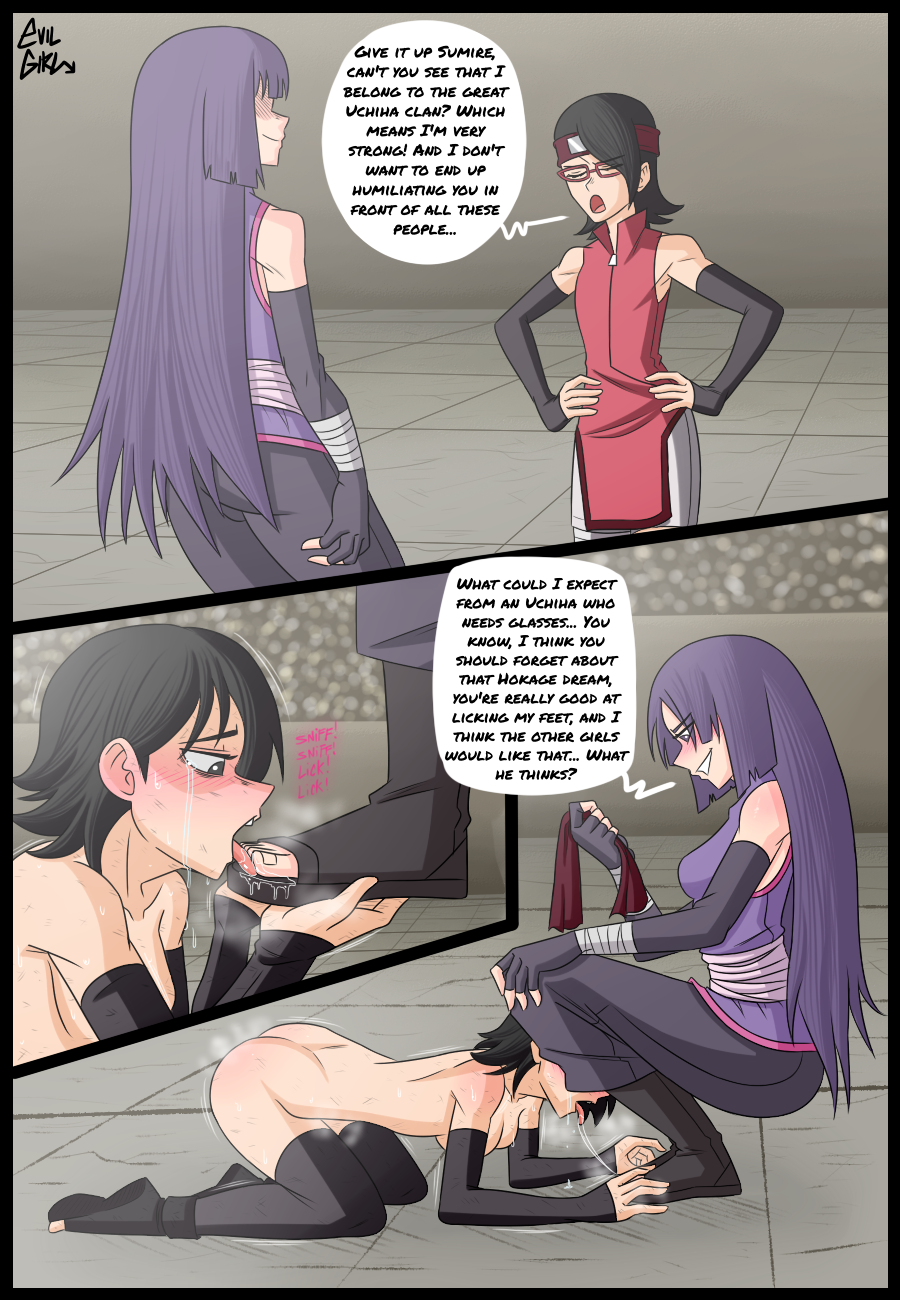 2girls 2koma all_fours arena ass audience black_hair boruto:_naruto_next_generations breasts clothed_female_nude_female completely_nude crowd crying defeated dialogue dominant dominant_female evilgirl female female_only fetish fight foot_fetish fully_clothed glasses hime_cut humiliated humiliation instant_loss instant_loss_2koma kakei_sumire lezdom licking licking_foot multiple_girls naruto naruto_(series) no_bra no_panties public public_humiliation public_nudity purple_hair sarada_uchiha smile smirk speech_bubble steam steaming_body submissive submissive_female talking tears text yuri