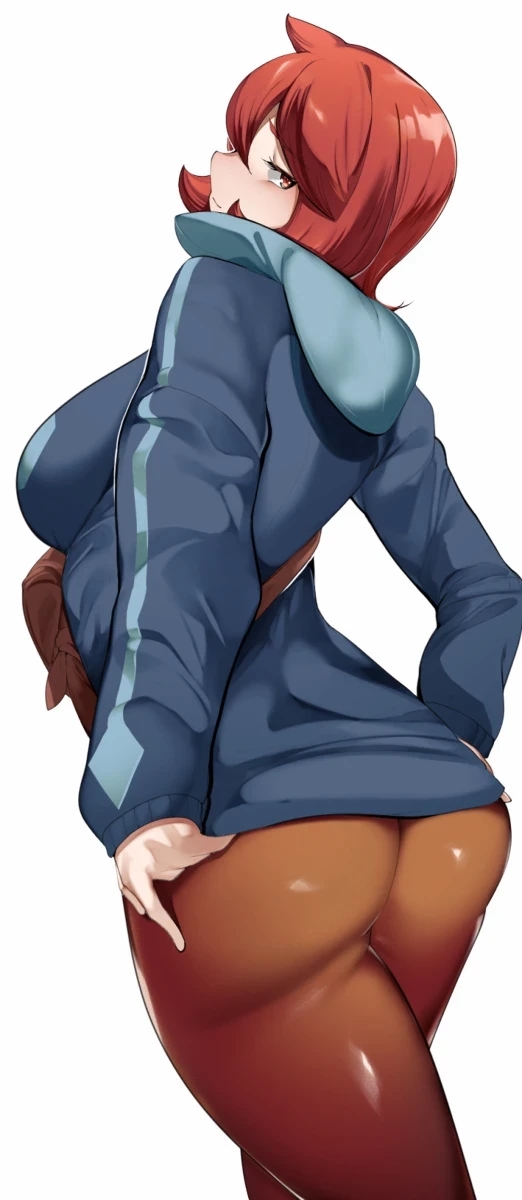 1girls, alternate ass size, arezu (pokemon), ass, ass visible through thighs, big ass, big breasts, big butt, breasts, female, female focus, female only, fully clothed, huge ass, huge butt, larger male, looking at viewer, male, pokemon, pokemon legends: arceus, red eyes, red hair, seductive, seductive smile, sensual, short hair, smile, solo, solo female, sweater, thick thighs, thighs, tight clothing, tight pants, yuuyuu (yuuki1771)