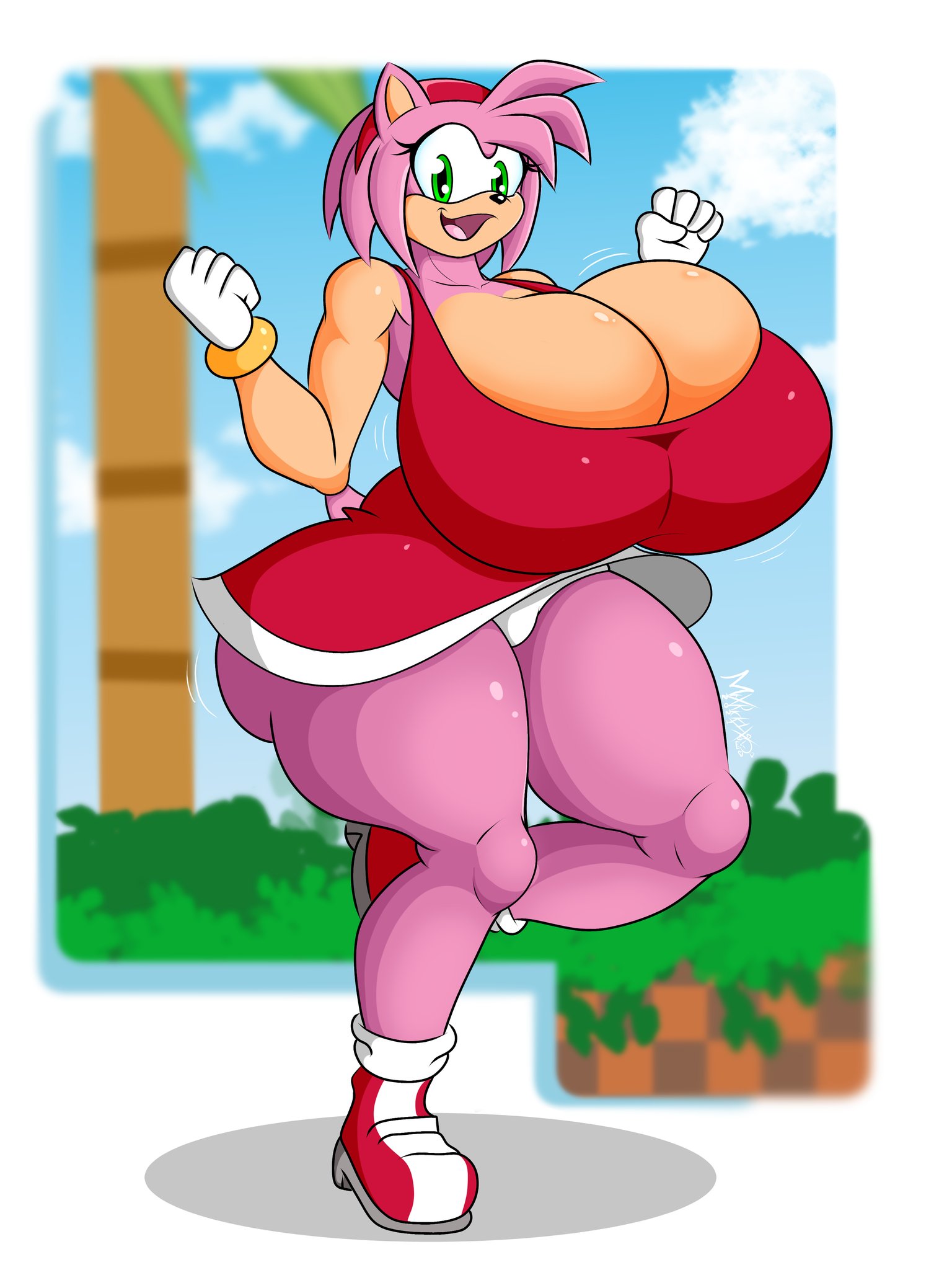 1girls, amy rose, ass, big ass, big breasts, big butt, breast jiggle, breasts, cleavage, female, female only, furry, hourglass figure, huge ass, huge breasts, hyper ass, hyper breasts, motion lines, mrxrickyx, sega, sonic (series), tagme