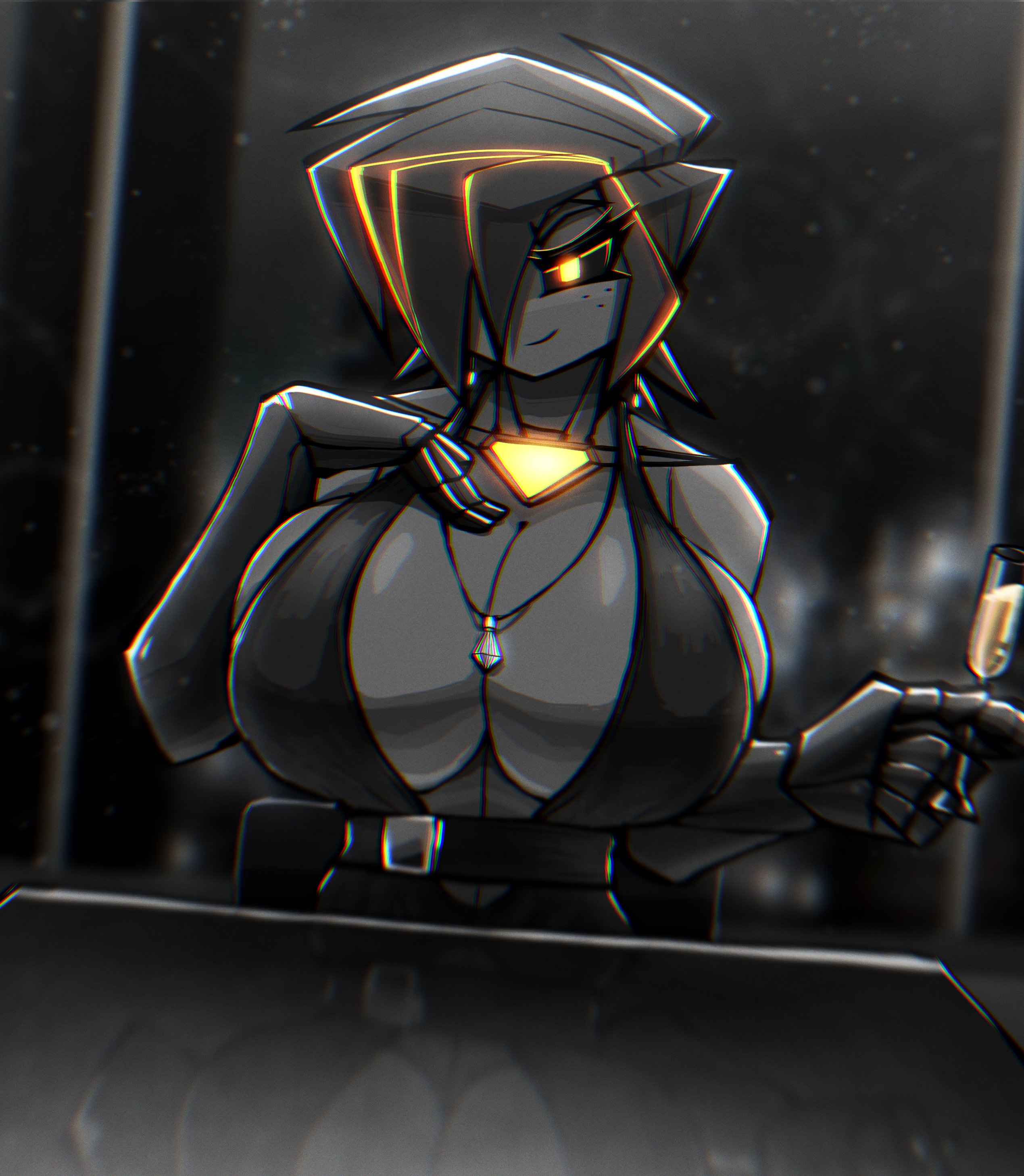 albry (zzzhodazzz), belt, big ass, big boobs, big breasts, big butt, breasts, female, female only, huge ass, huge breasts, necklace, robot girl, tagme, tits, wine glass, zzzhodazzz