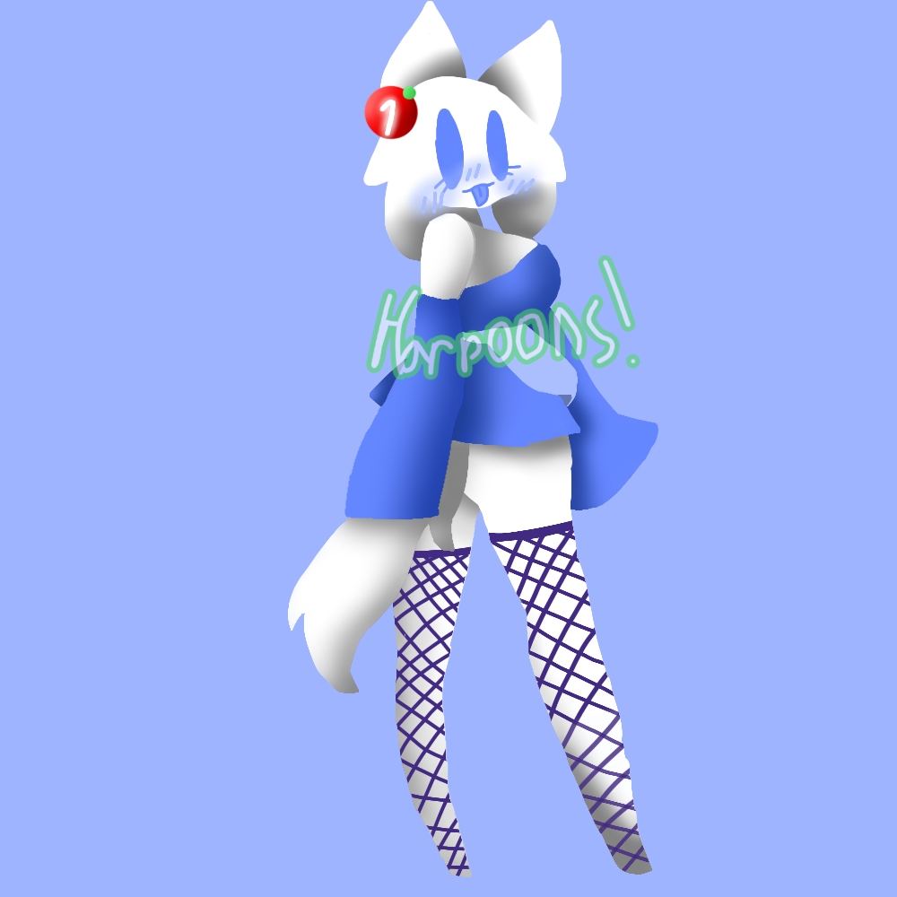 1girls, anthro, blue background, blue eyes, blush, clyde (discord), discord, discord (app), female, fishnet, fishnet legwear, fishnet stockings, fishnets, maid, maid uniform, white fur