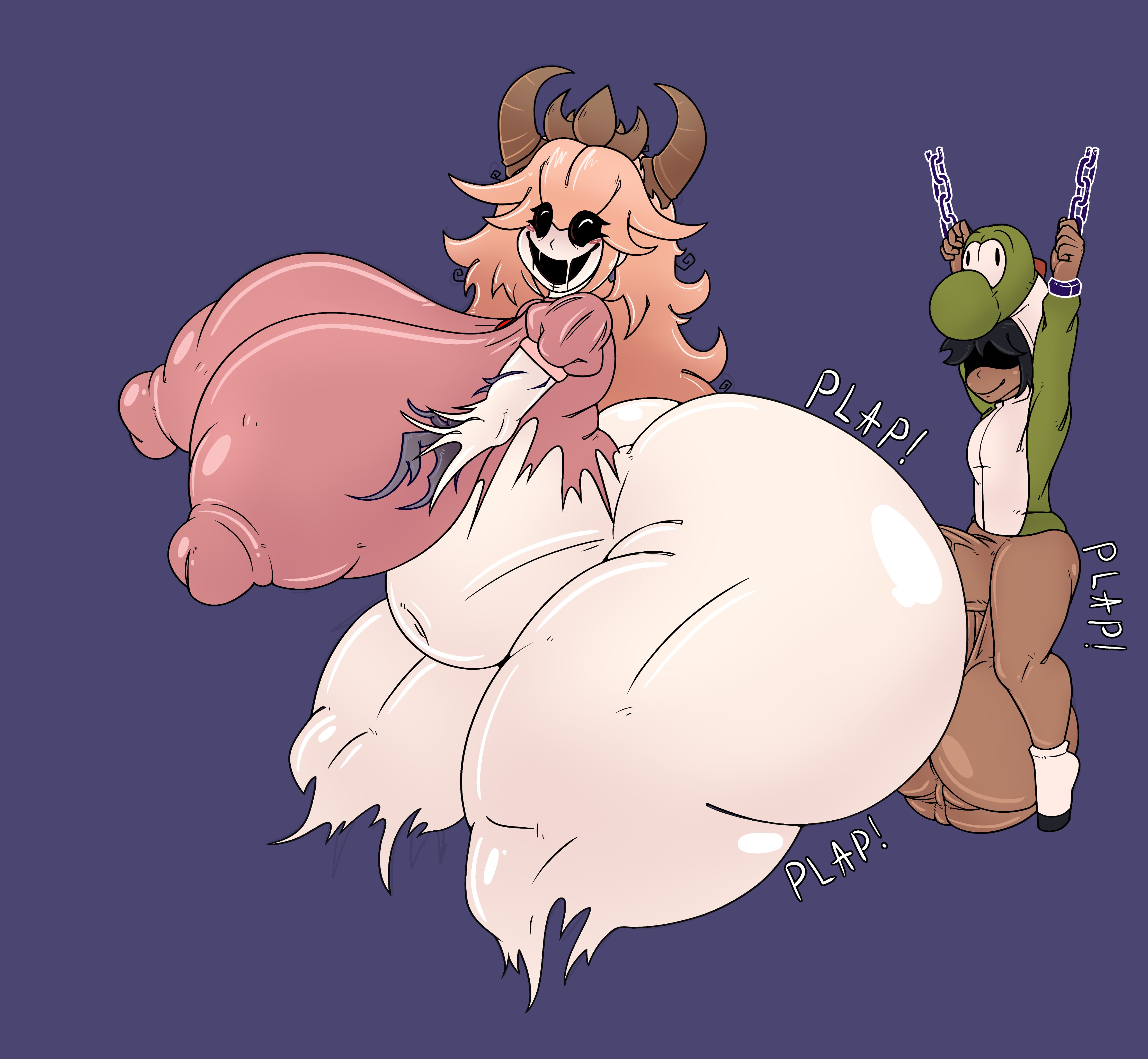 2boys, ambiguous penetration, ass, ass bigger than head, balls, bottomless, breasts, breasts bigger than head, bubble butt, coronation day (creepypasta), creepypasta, cum, cumflated belly, cumflation, demon, demon girl, entity, female, female penetrated, from behind, house of horrorbrews, huge cock, hyper, hyper ass, hyper balls, hyper breasts, hyper cumflation, hyper penis, knackultra (self insert), male, male penetrating, male penetrating female, male/female, mario (series), nightmare waifu, nipples visible through clothing, no bra, p0verteils, penetration, penis, possessed, poverbruheils, poverteils, princess, princess peach, princess peach (coronation day), royalty, sex, stomach bulge, super mario world, tagme, teasing, the forest king (coronation day), topwear
