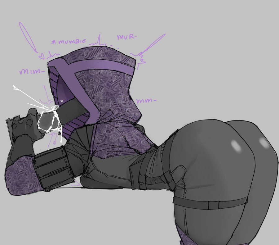 1boy, 1girls, alien, ass, big ass, big breasts, blowjob, bodysuit, breasts, fellatio, fellatio under mask, female, male, mask, masked female, mass effect, oral, quarian, spl4ts, tali'zorah nar rayya
