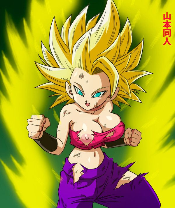 1girls, alien human, alien look like human, blonde hair, caulifla, dragon ball, extraterrestrial, extraterrestrial human, female, nipples, ripped clothing, wardrobe malfunction, yamamoto doujin, younger female