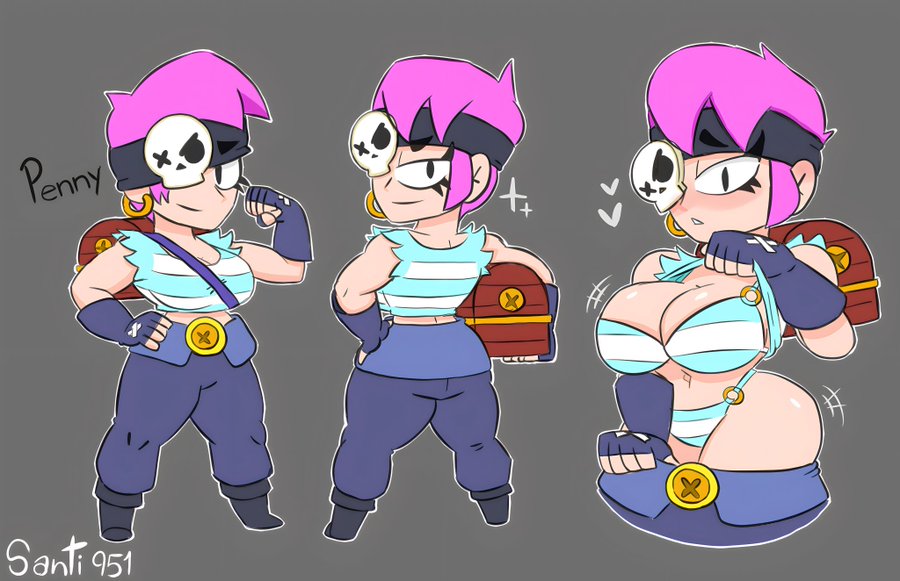 1girls, ass, bikini, blecksande, brawl stars, breasts, chest, female, human, looking at viewer, mobile game, penny (brawl stars), pink hair, pirate, santiago951, supercell, supercell (company), thick ass, thick legs, tits out, video game character, video games