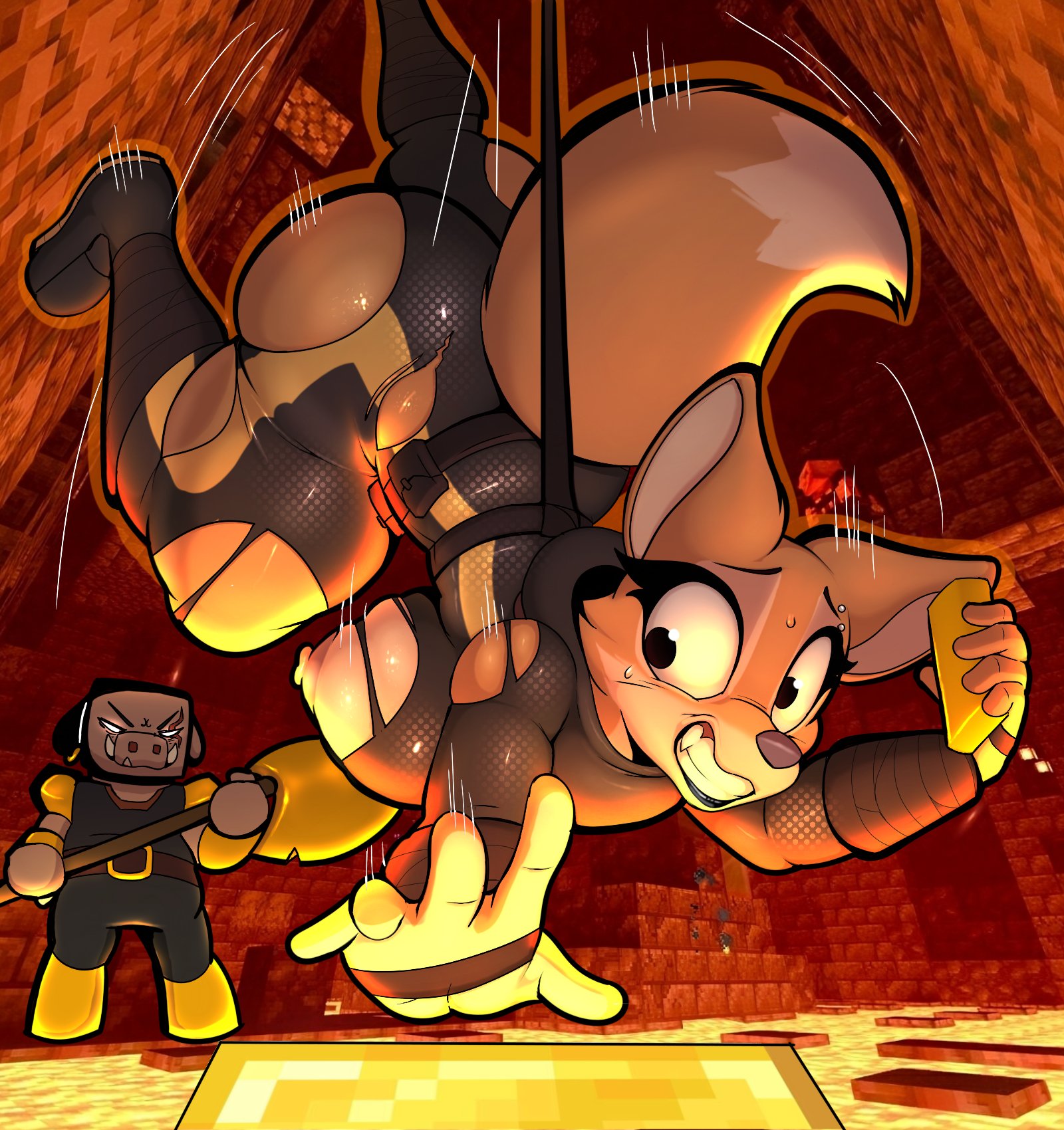 1girls, absurd res, anthro, anthrofied, areolae, ass, big ass, big breasts, black eyes, breasts, breasts bigger than head, busty, canid, canine, canis, clenched teeth, clothed, clothing, crossover, diane foxington, digital media (artwork), dreamworks, elzorrogomita, eyebrow piercing, eyebrows, eyelashes, female, female focus, fox, foxgumie, fur, furry, hi res, huge breasts, lava, looking at another, mammal, microsoft, minecraft, mojang, motion lines, nipples, orange body, orange fur, orange skin, piglin, piglin brute, puffy nipples, sweat, sweatdrop, sweating, sweaty, the bad guys, thick thighs, twitter link, video games, voluptuous, voluptuous female, wide hips, xbox game studios