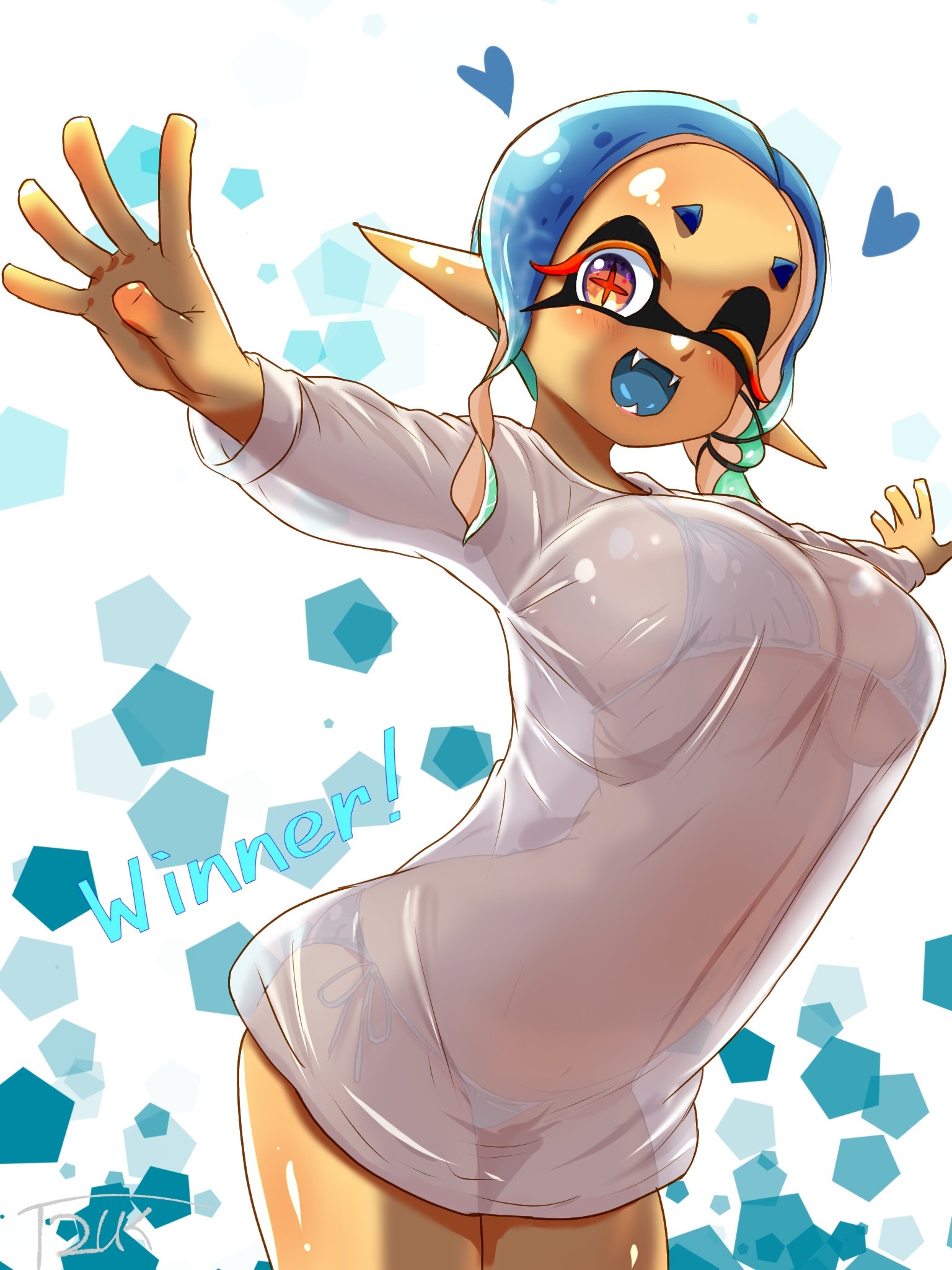 1girls, 2025, background, big breasts, bikini, bikini bottom, bikini top, breasts, clothing, digital drawing (artwork), digital media (artwork), eyebrows, female, female focus, frye (splatoon), frye (summer nights 2025), frye onaga, hearts, hi res, light blue hair, light skin, light-skinned female, nintendo, one eye closed, one eye open, open mouth, see-through clothing, solo, solo female, solo focus, splatfest, splatoon, splatoon (series), splatoon 3, summer nights splatfest, t2ukmyjm, tentacle, tentacle hair, text, tongue, twitter link, wink, winking at viewer