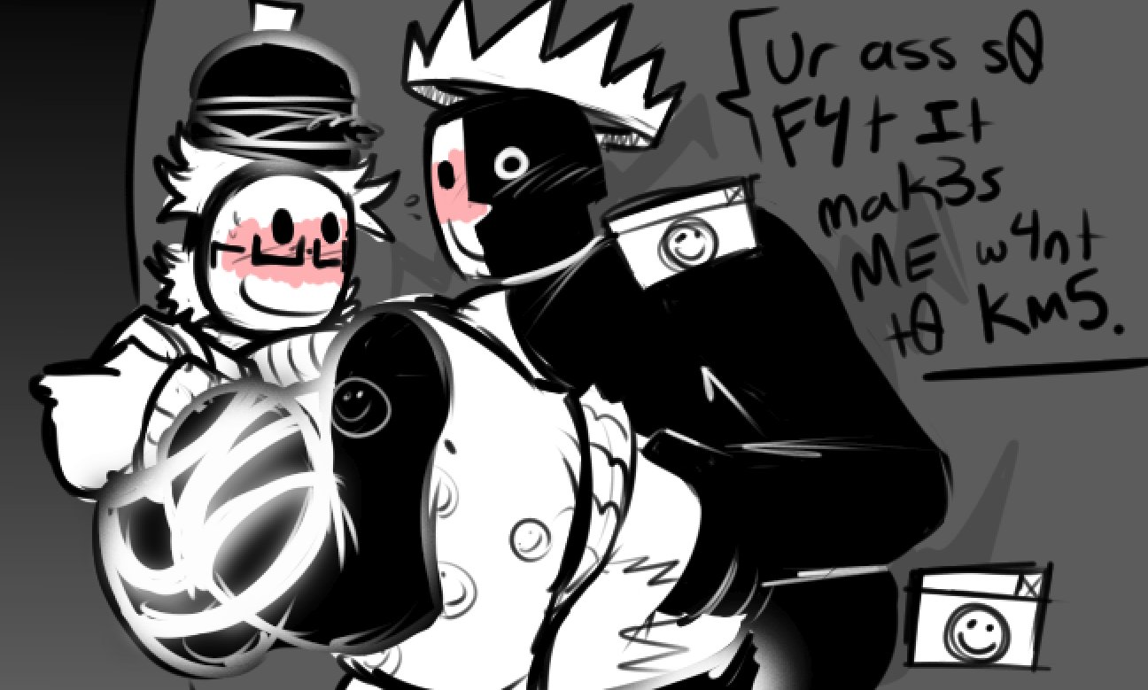 :), 007n7, 007n7 (forsaken), 2boys, ass, black and white body, black and white skin, blush, burger hat, crown, dialogue, duo, fat ass, forsaken (roblox), glasses, groping ass, hat, headwear, holding ass, johndgoonmaster, male, noli (forsaken), noli (roblox), roblox, roblox game, robloxian, smile, smiling, tagme, text, yaai noli, you are an idiot!