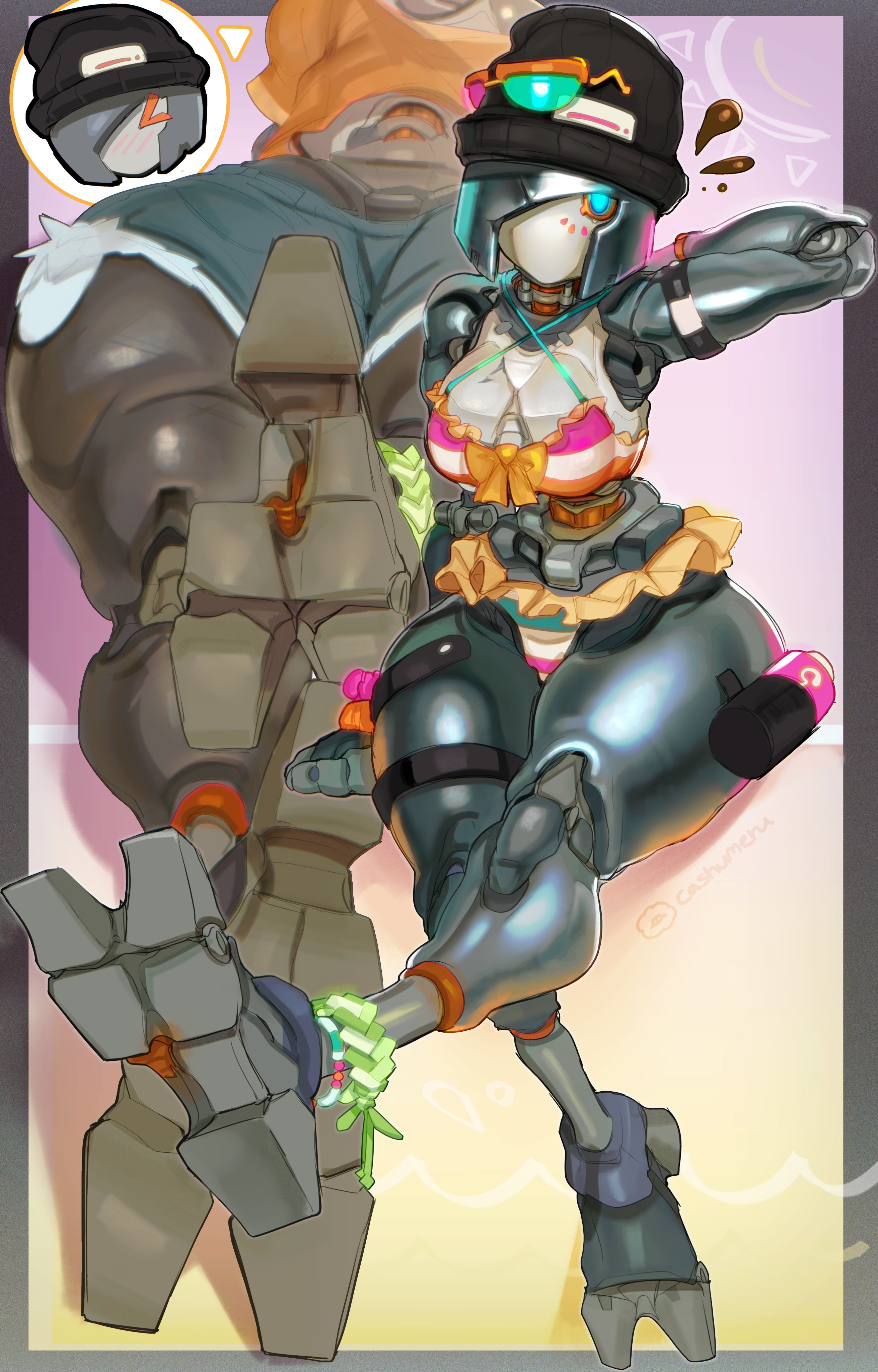 1girls, 2 toes, ass view, bikini, blue eyes, breasts, cashumeru, clothing, epic games, feet, female, foot fetish, foot focus, fortnite, fortnite: battle royale, gynoid, looking at viewer, metallic body, mouthless, peak, peak art, rebel (fortnite), robot, robot girl, robot joints, shorts, small breasts, solo, thick thighs