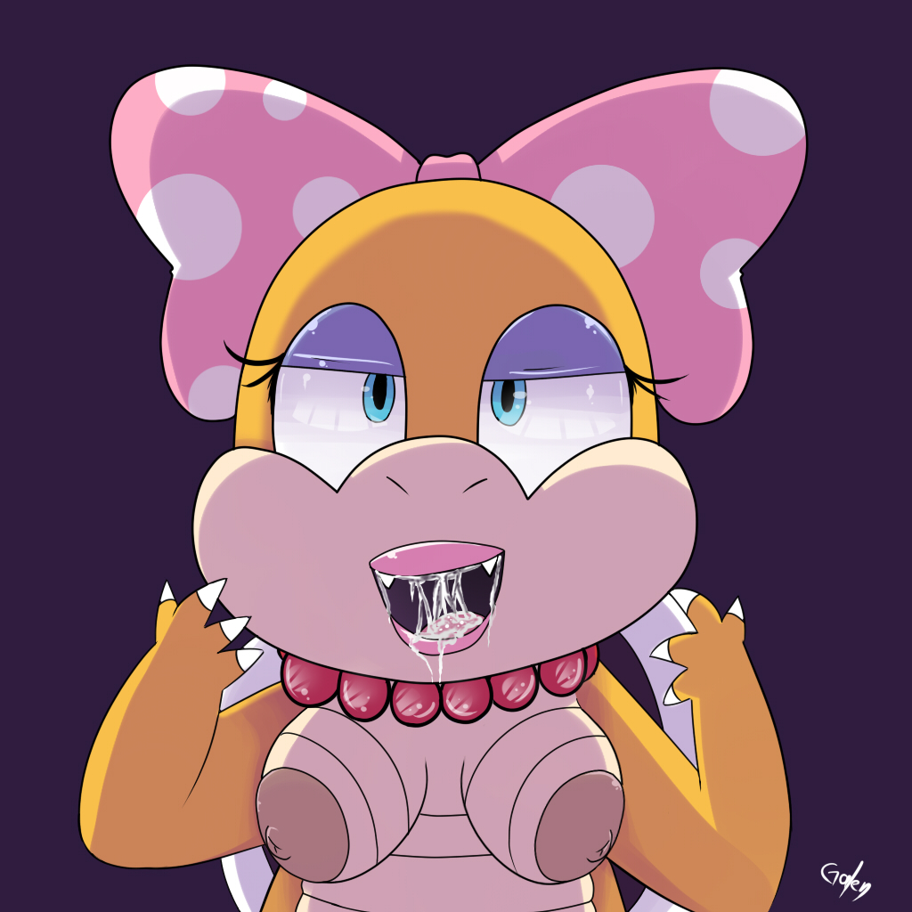 anthro bow breasts claws cum eyelashes eyeshadow female lipstick mario_(series) necklace nintendo nipples pearl_necklace polka_dots shell smooth_skin thegalen wendy_o._koopa