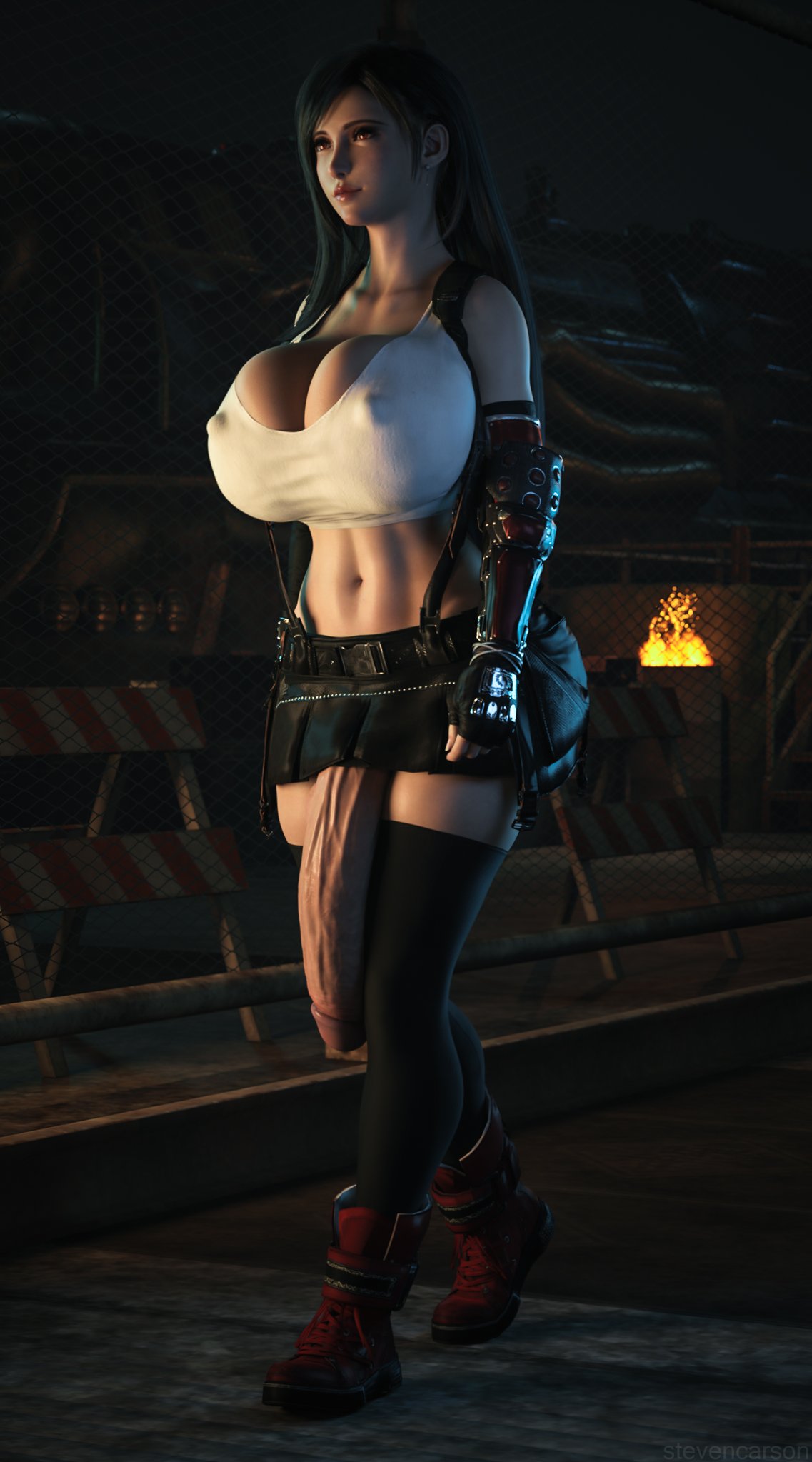 1futa, 3d, big breasts, big penis, breasts, casual exposure, casual nudity, circumcised, final fantasy, final fantasy vii, flaccid, futa only, futanari, ineffective clothing, ineffective skirt, intersex, penis, penis to the knees, solo, stevencarson, thick penis, tifa lockhart, veiny penis