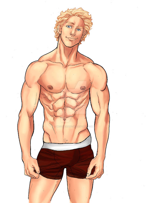 abs blonde_hair blue_eyes boxers_(clothing) bulge camp_half_blood jason_grace male_only muscles muscular muscular_male nipples pecs percy_jackson_and_the_olympians red_boxers smirk white_background