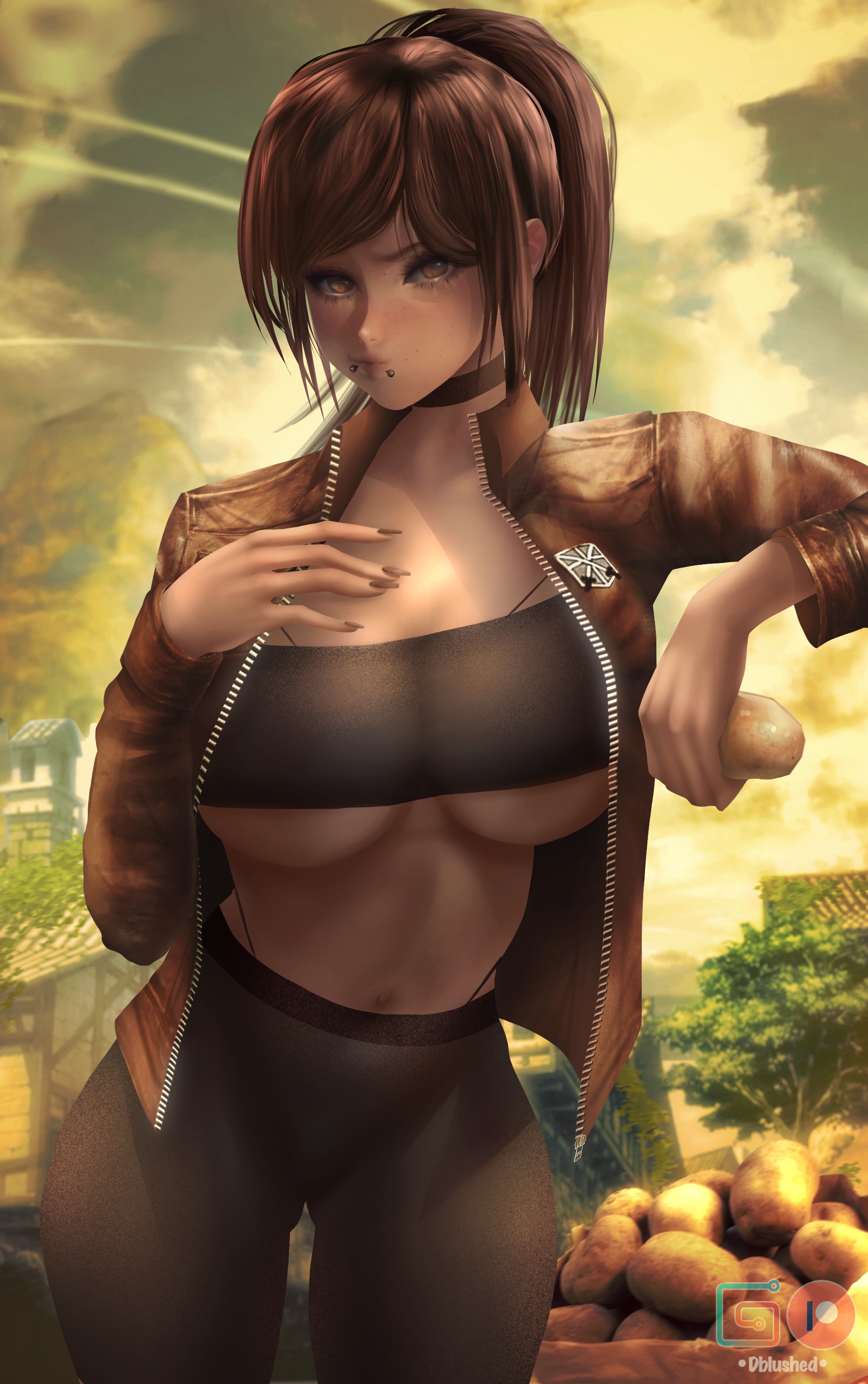 ass visible through thighs, attack on titan, blushedarts, breasts, dblushed, female, partially clothed, sasha braus, shingeki no kyojin