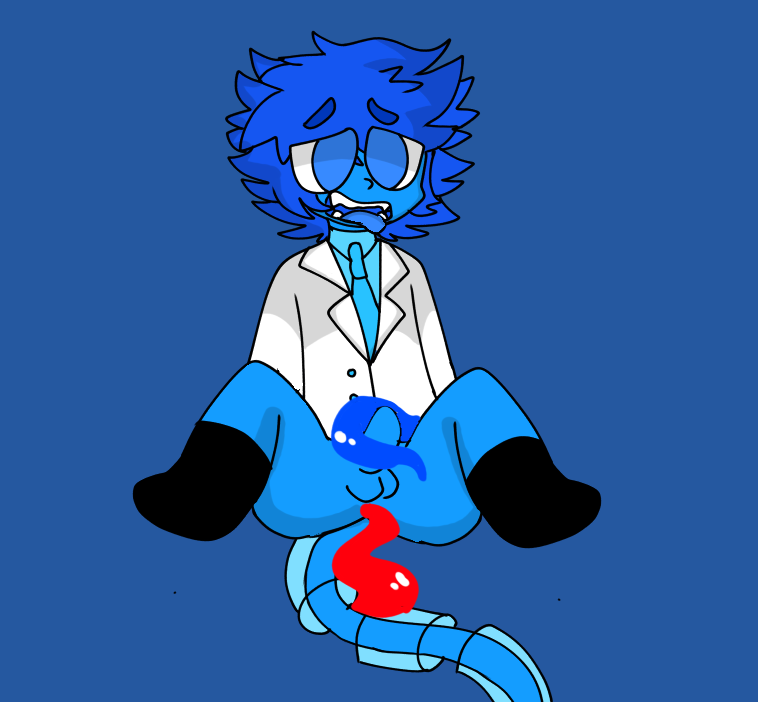 black_socks blue_eyes blue_hair blue_skin fan_character katzgreed lab_coat legs_apart male male_only nerve_cell osmosis_jones tentacle tie tongue_out