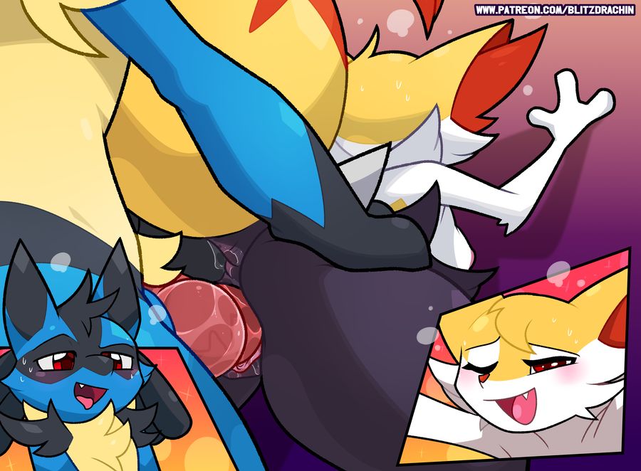 2d anthro anthro_penetrated anthro_penetrating bedroom_eyes big_ass big_penis black_fur blitzdrachin blue_fur blush braixen color cream_fur dog doggy_style female fox furry knot looking_pleasured lucario medium_breasts narrowed_eyes open_mouth orange_fur penis pokemon pokemon_(species) pussy red_fur smile standing_sex tagme tail thick_thighs thighs