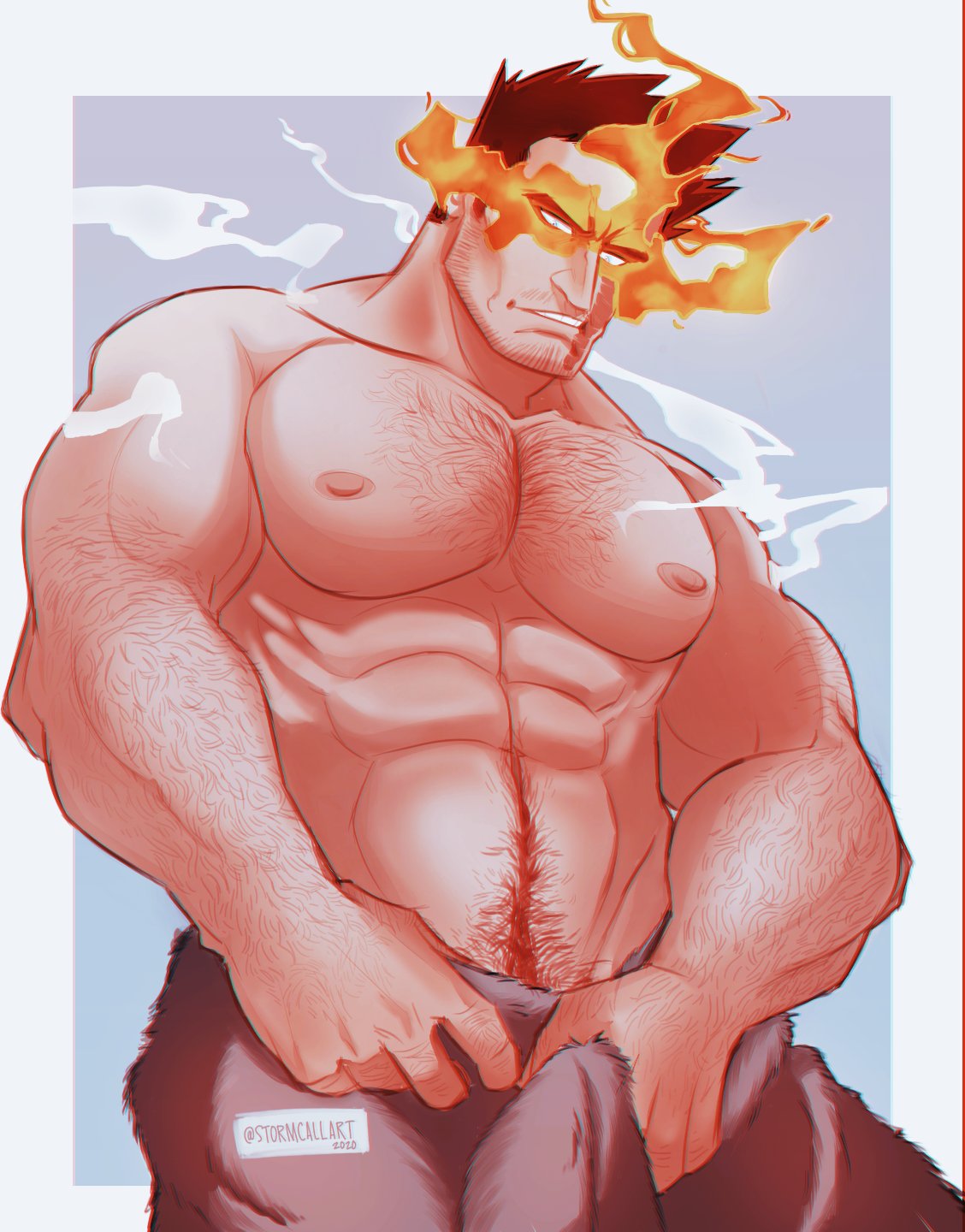 1boy balls bara dilf endeavor_(my_hero_academia) enji_todoroki gay male male_only muscles muscular my_hero_academia penis solo solo_male stormcallart