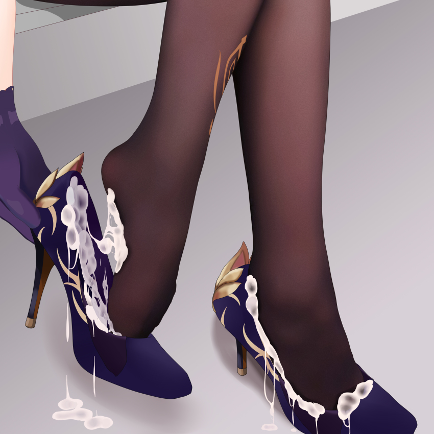 absurdres cum_in_shoe cum_on_feet cum_on_heels cum_wearing cumpdrip feet foot_focus genshin_impact high_heels highres keqing_(genshin_impact) pantyhose shoes sym.