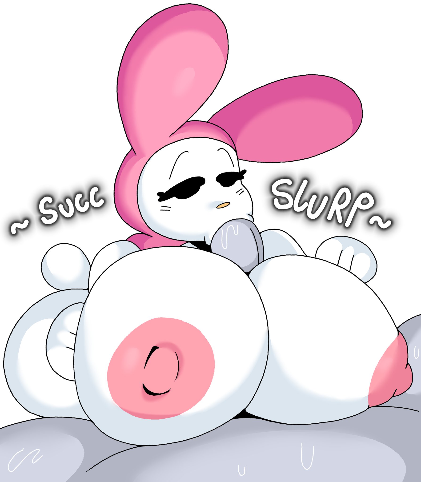 1boy, 1girls, anthro, blowjob, breasts, dork boi, female, large breasts, lewd dorky, male, male/female, my melody, onegai my melody, oral, paizuri, sanrio, sound effects, tagme, white background