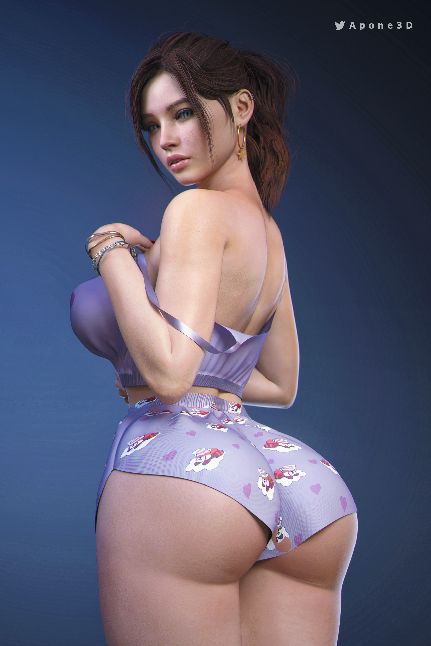 1girls, 3d, apone3d, ass, back view, big ass, capcom, claire redfield, female, heart butt, light skin, light-skinned female, resident evil, resident evil 2, resident evil 2 remake, solo, tagme, underwear, young