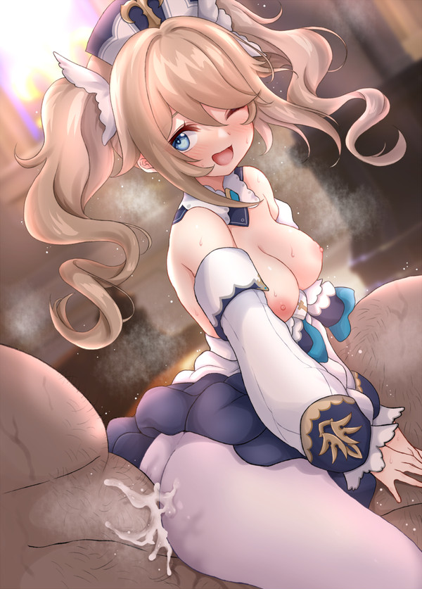 1girls, barbara (genshin impact), cum, daram (shappydude), female, genshin impact, nun, pantyhose