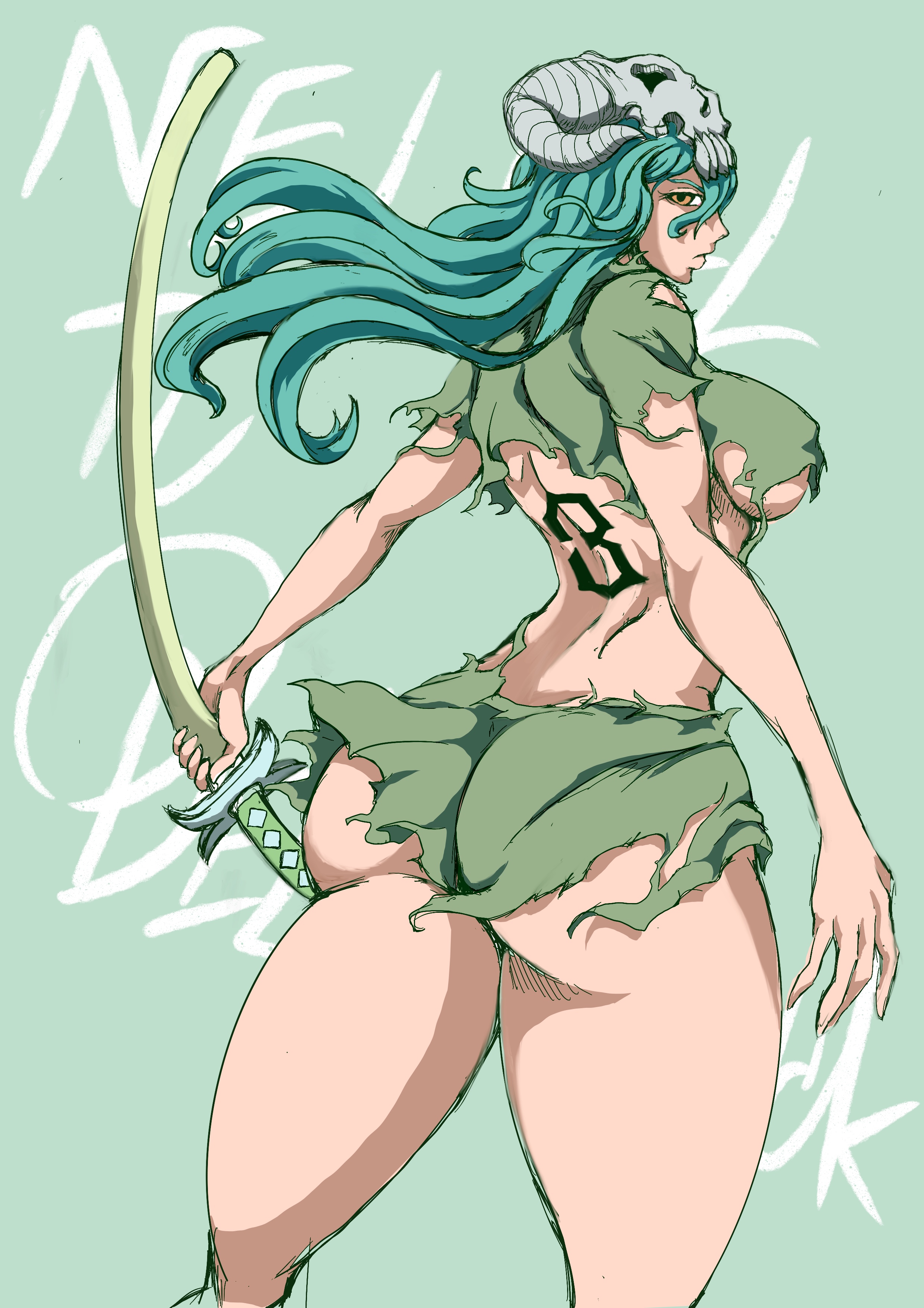 ass, big ass, big breasts, bleach, breasts, creampieart1, fanart, female, green hair, nelliel tu odelschwanck, sword