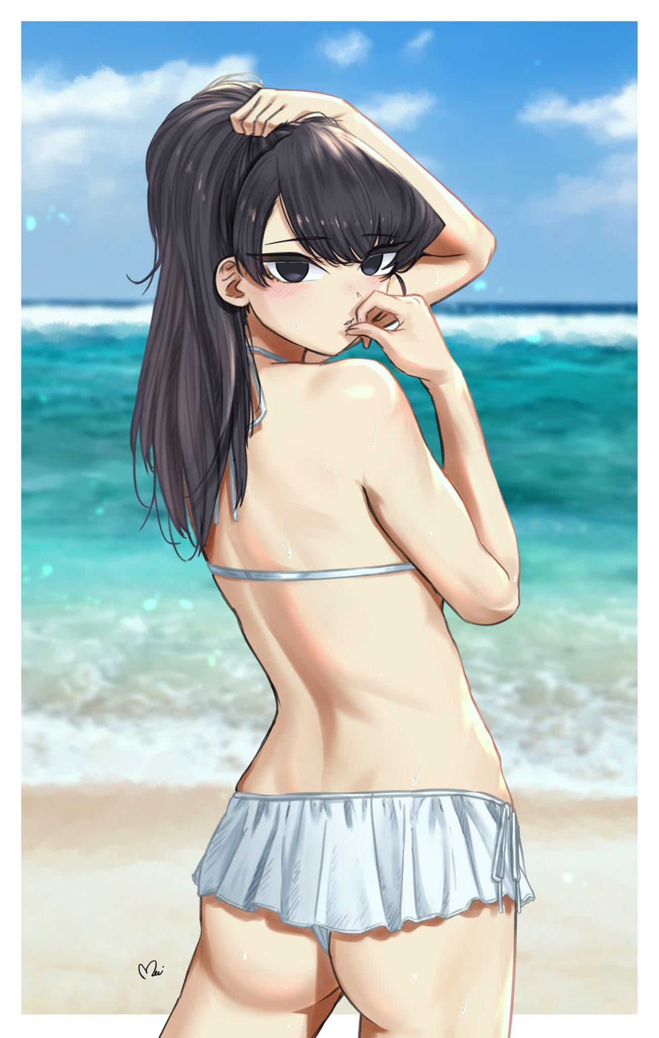 alternate costume, ass, female, komi shouko, komi-san wa komyushou desu, looking at viewer, mi (9431116), outdoors, outside, swimsuit, tagme, teenager, white skin