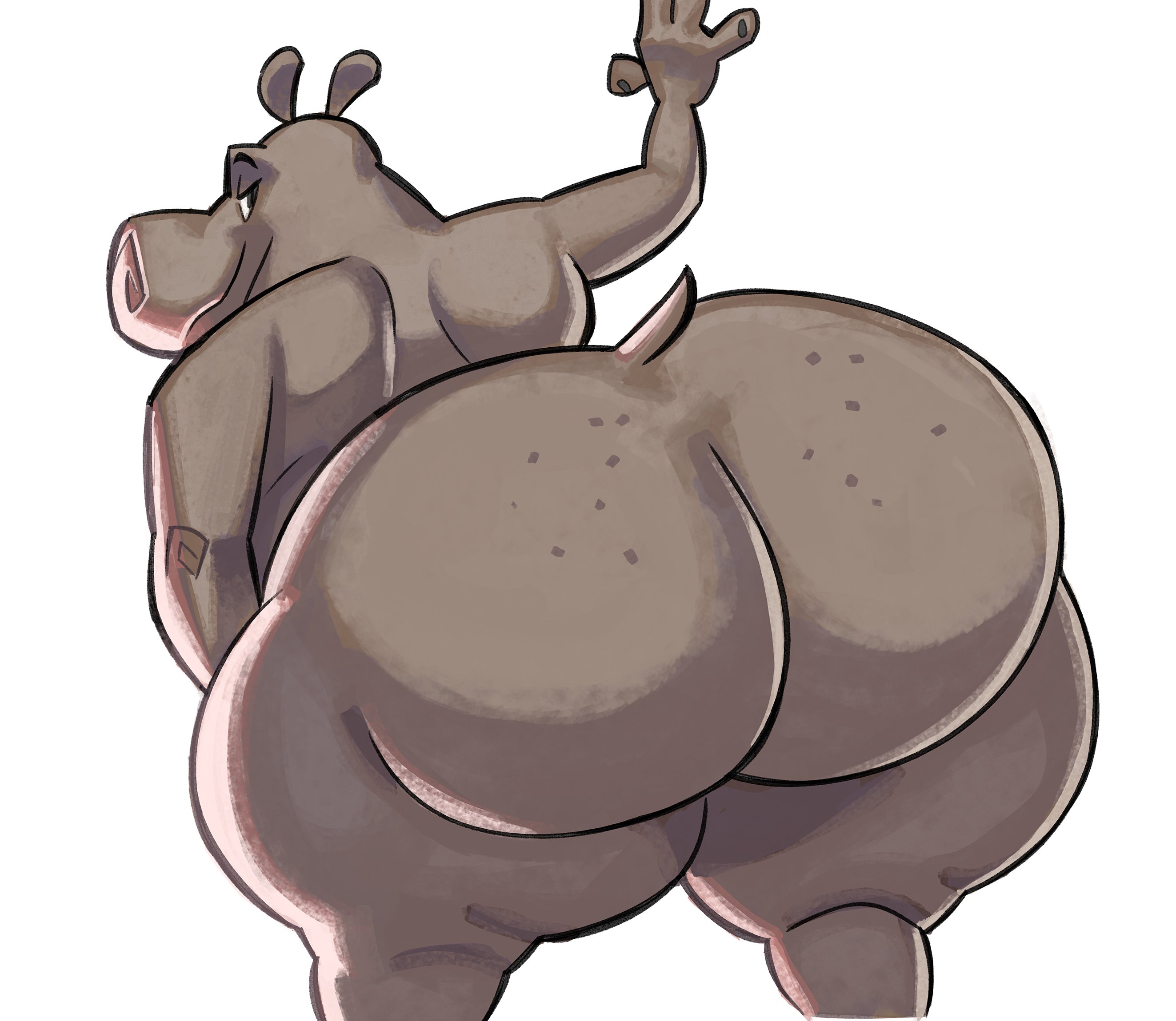 anthro, ass, bedroom eyes, bent over, big ass, big butt, common hippopotamus, dreamworks, female, gloria the hippopotamus, grey body, hi res, hippopotamid, huge ass, huge butt, huge thighs, large ass, large butt, looking back, madagascar (series), mammal, massive ass, massive butt, narrowed eyes, nondelismell, nude, presenting hindquarters, rear view, seductive, smile, solo, thick ass, thick thighs, wide hips