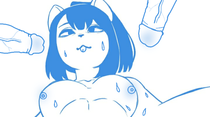 1girls 2boys anthro catgirl cathrine_(telepurte) medium_breasts sweating telepurte