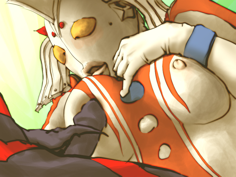 1boy 1girls alien alien_girl black_skin blush blushing cheating cheating_wife faceless_male female male mother_of_ultra nervous nipples penis_on_breast pigtails ultraman_(franchise) ultraman_belial