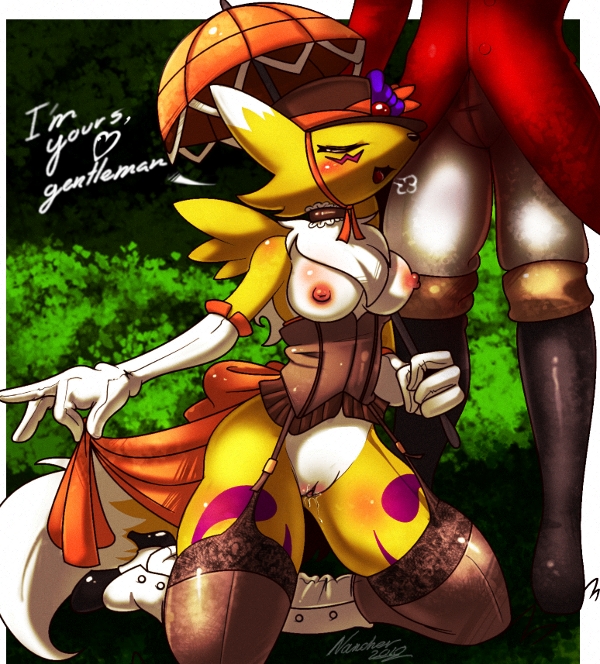 anthro breasts clothes color digimon female fur furry kneeling male nancher pussy_juice renamon standing tagme vulva