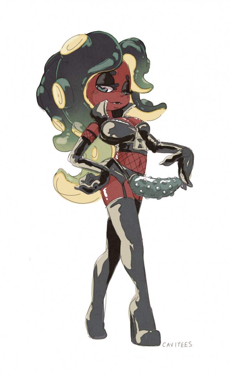 black_eyeshadow bondage boots cavitees dildo dominatrix elbow_gloves eyelashes eyeshadow femdom fishnets garter_belt garter_straps gloves hand_on_hip high_heel_boots high_heels latex latex_boots latex_clothing latex_gloves looking_at_viewer marina_(splatoon) nintendo octoling shiny splatoon splatoon_2 strap-on studded_dildo tentacle tentacle_hair thighhighs touching_penis wedge_heels zipper zipper_pull_tab