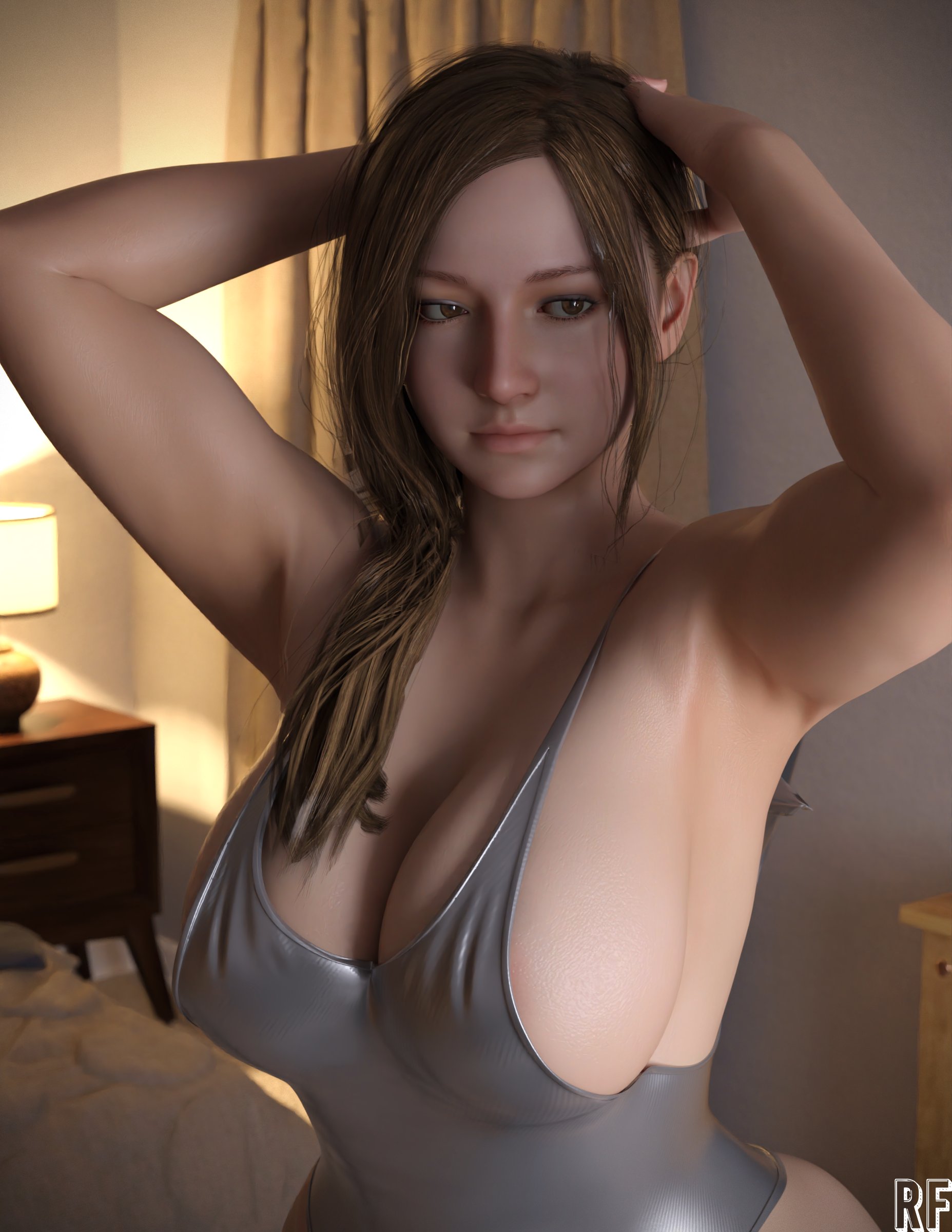 1girls, 3d, absurd res, armpits, big breasts, breasts, capcom, cleavage, female, female only, hands behind head, hi res, large breasts, light skin, light-skinned female, long hair, mia winters, milf, resident evil, resident evil 8: village, rude frog, sideboob, solo female