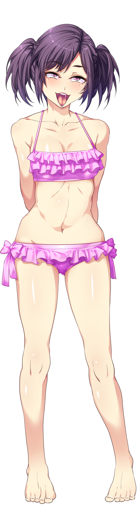 1girls ahegao arms_behind_back feet female_only full_body legs looking_at_viewer medium_breasts mizuryuu_kei original panties pink_eyes purple_hair souma_kurumi teisou_kannen_zero transparent_background