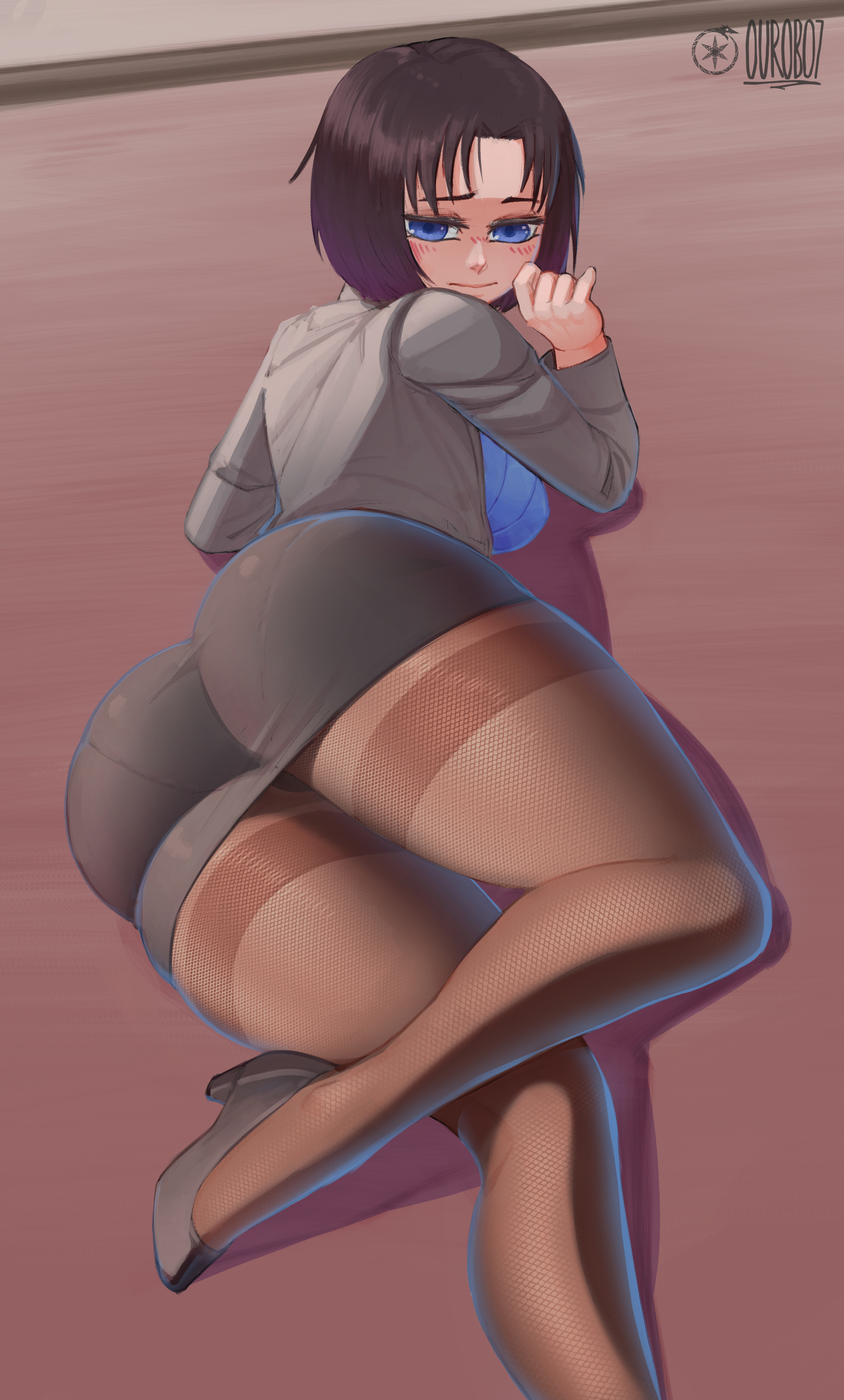 1girls, 2022, ass, ass in dress, big ass, big breasts, big butt, blue eyes, breasts, elma (dragon maid), female, female only, fully clothed, miss kobayashi's dragon maid, ourobot, pantyhose, short hair, skirt, solo, thick thighs, thighs