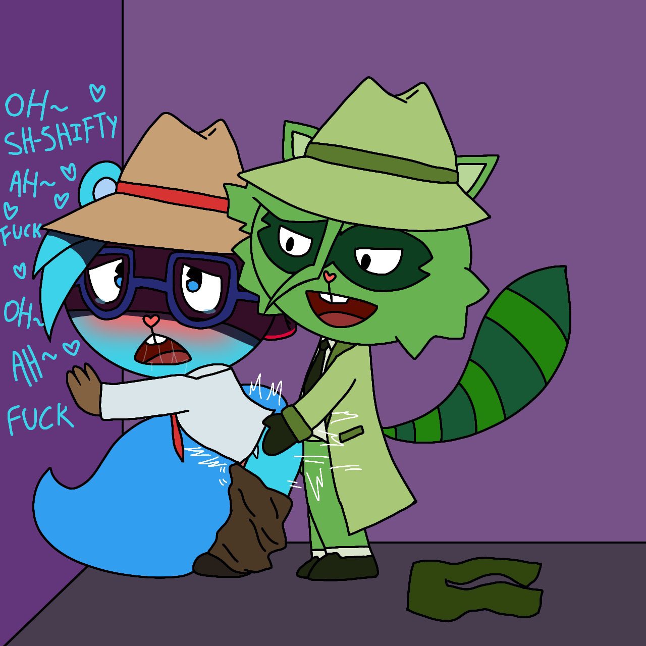 anal anal_sex bending_forward bending_over blue_fur fedora fur furry gay gay_domination gay_sex glasses green_fur happy_tree_friends hat hi_res jacket moan moaning moaning_in_pleasure trousers trousers_down