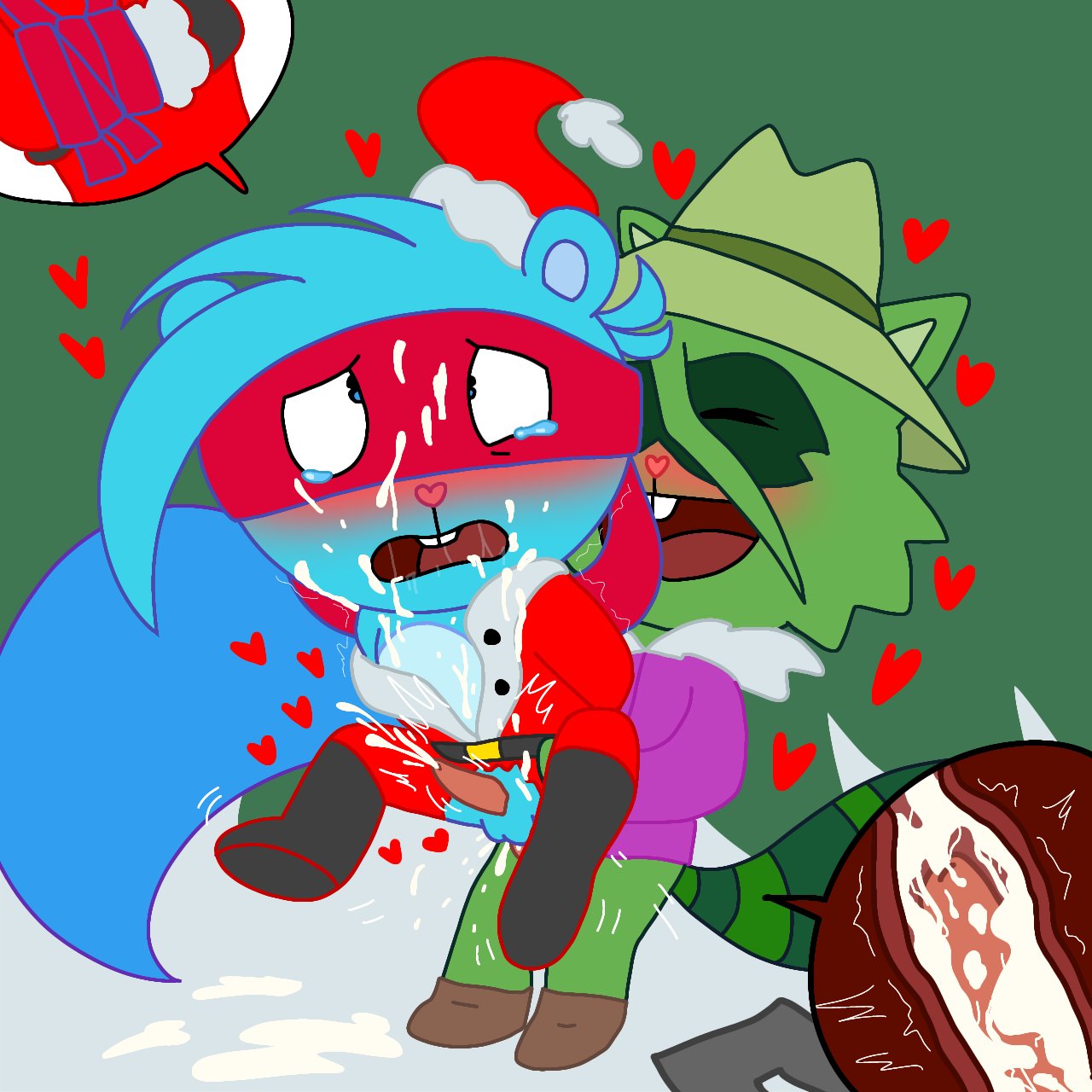 anal anal_sex blue_fur christmas crying crying_with_eyes_open cum cum_in_ass cum_inside cum_on_face cumshot fur furry_only gay gay_sex green_fur happy_tree_friends hi_res lifting_person male/male non-human penis penis_in_ass shifty shifty_(htf) splendid_(htf) tears