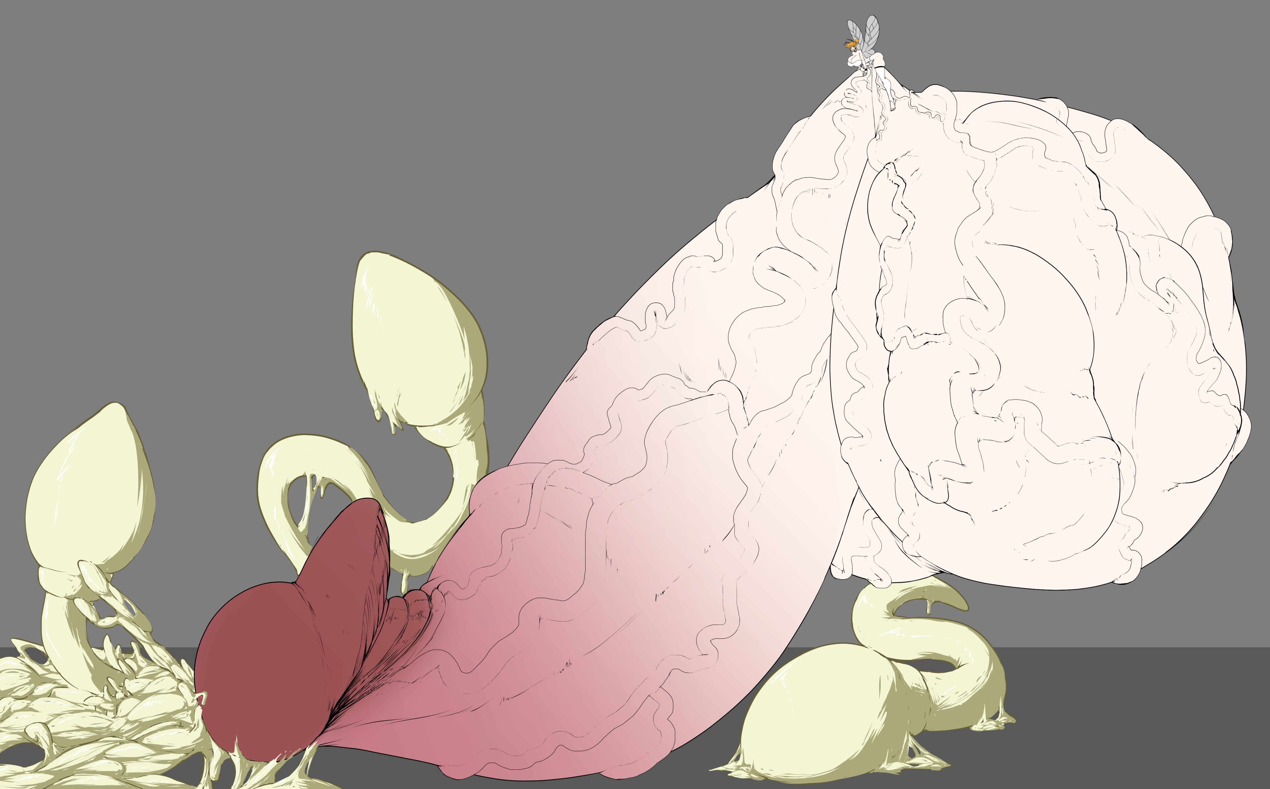 1futa, balls, balls bigger than body, breasts, clothed, cum, dickgirl, ejaculation, erection, excessive cum, fairy, functionally nude, futa only, futanari, gigantic balls, gigantic penis, gigantic testicles, hyper, hyper balls, hyper penis, hyper sperm, intersex, large breasts, light skin, looking at viewer, macro, orange hair, penis, penis bigger than body, rust and bolts, simple background, solo, stirrup legwear, testicles, thighhighs, veiny balls, veiny penis