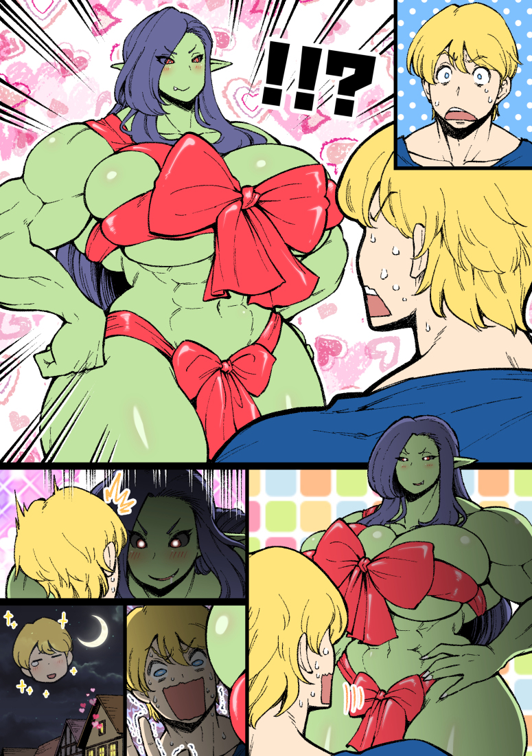 1boy 1boy1girl 1girls 2019 
female_ork_(amano_jack) abs amano_jack assertive assertive_female big_breasts blonde_hair blue_hair breasts clothed clothed_male clothing comic curvaceous curvy female femdom gift_wrapped gifting_self green_body green_skin hands_on_hips hips horny horny_female huge_breasts human_male implied_sex kyabosean2 large_breasts larger_female light-skinned_male light_skin long_hair male malesub man_knight_(amano_jack) mature_female mostly_nude mostly_nude_female muscular muscular_arms muscular_female orc orc_female pointy_ears ribbon short_hair size_difference smaller_male thick_thighs thighs voluptuous wide_hips