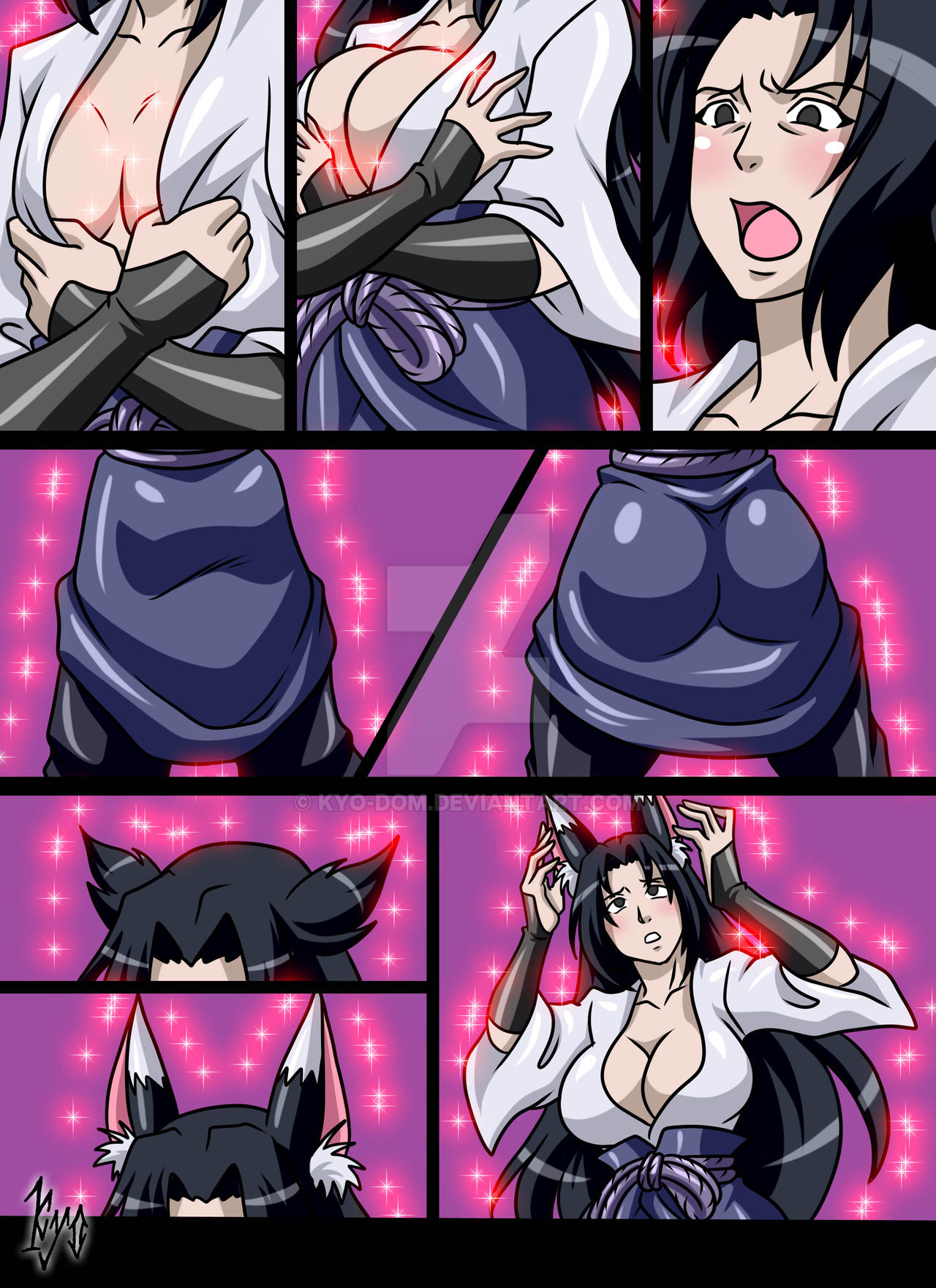 ass, ass expansion, breast expansion, breast growth, breast growth (enlargement), breasts, female, fox ears, gender transformation, genderswap, genderswap (mtf), kyo-domesticfucker, mid-transformation, mtf transformation, naruto, naruto (series), rule 63, sasuke uchiha, sasuko, transformation