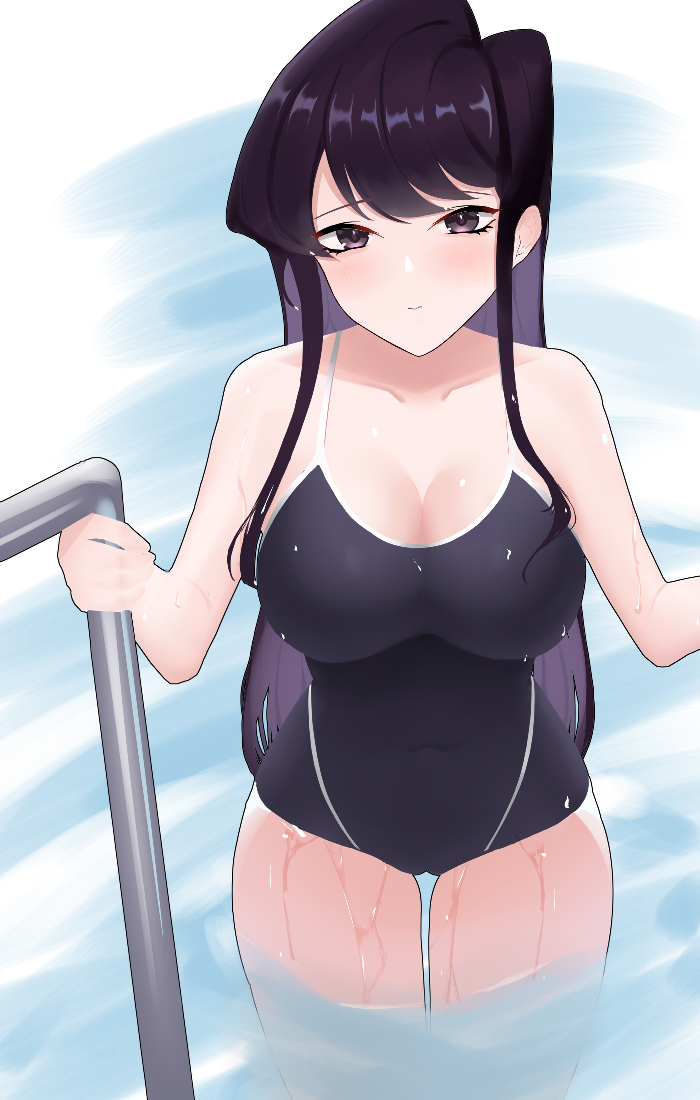 alternate costume, breasts, female, iced oranges (artist), komi shouko, komi-san wa komyushou desu, pool, poolside, solo, swimsuit, tagme, water