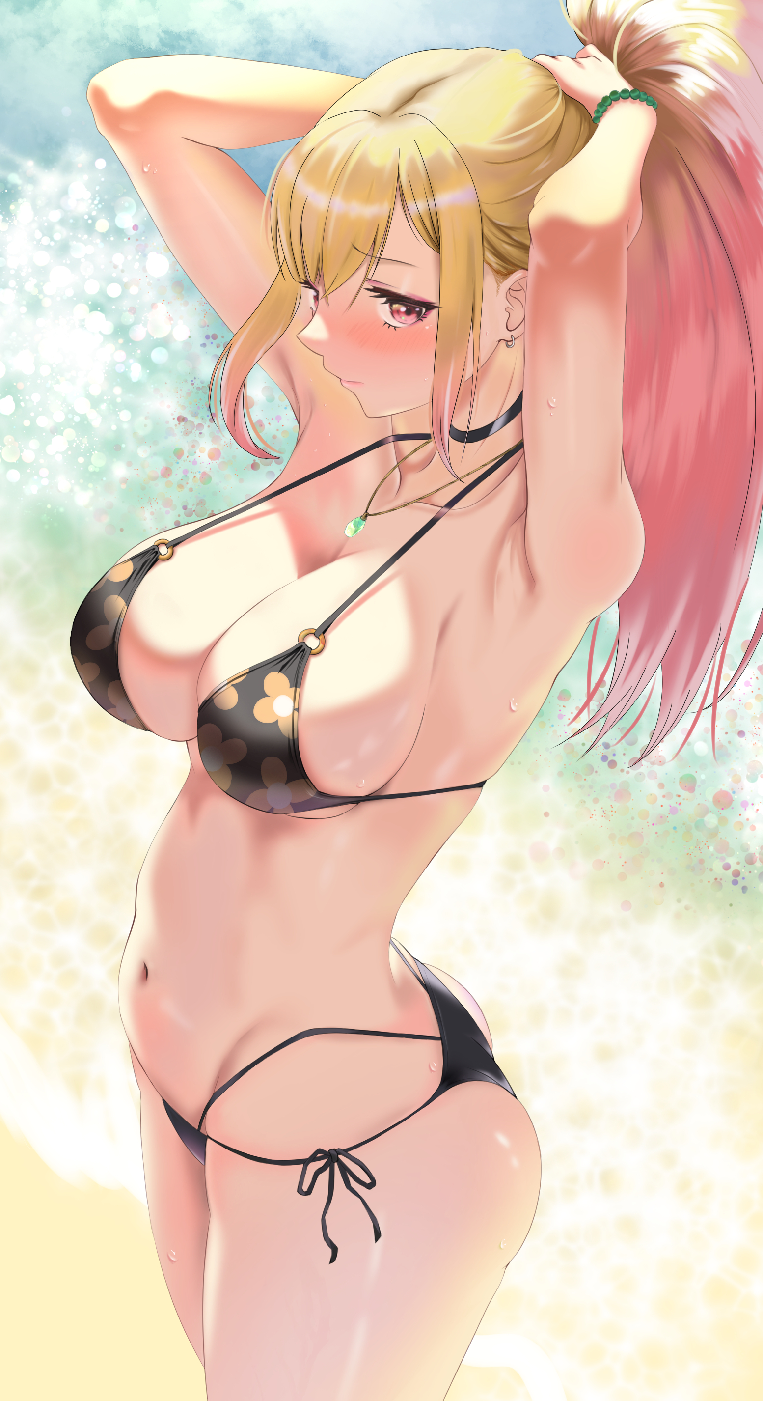 alternate costume, artist request, blonde hair, breasts, choker, female, gyaru, high ponytail, kitagawa marin, official alternate costume, solo, solo female, solo focus, sono bisque doll wa koi wo suru, swimsuit, tagme, woopoogoo