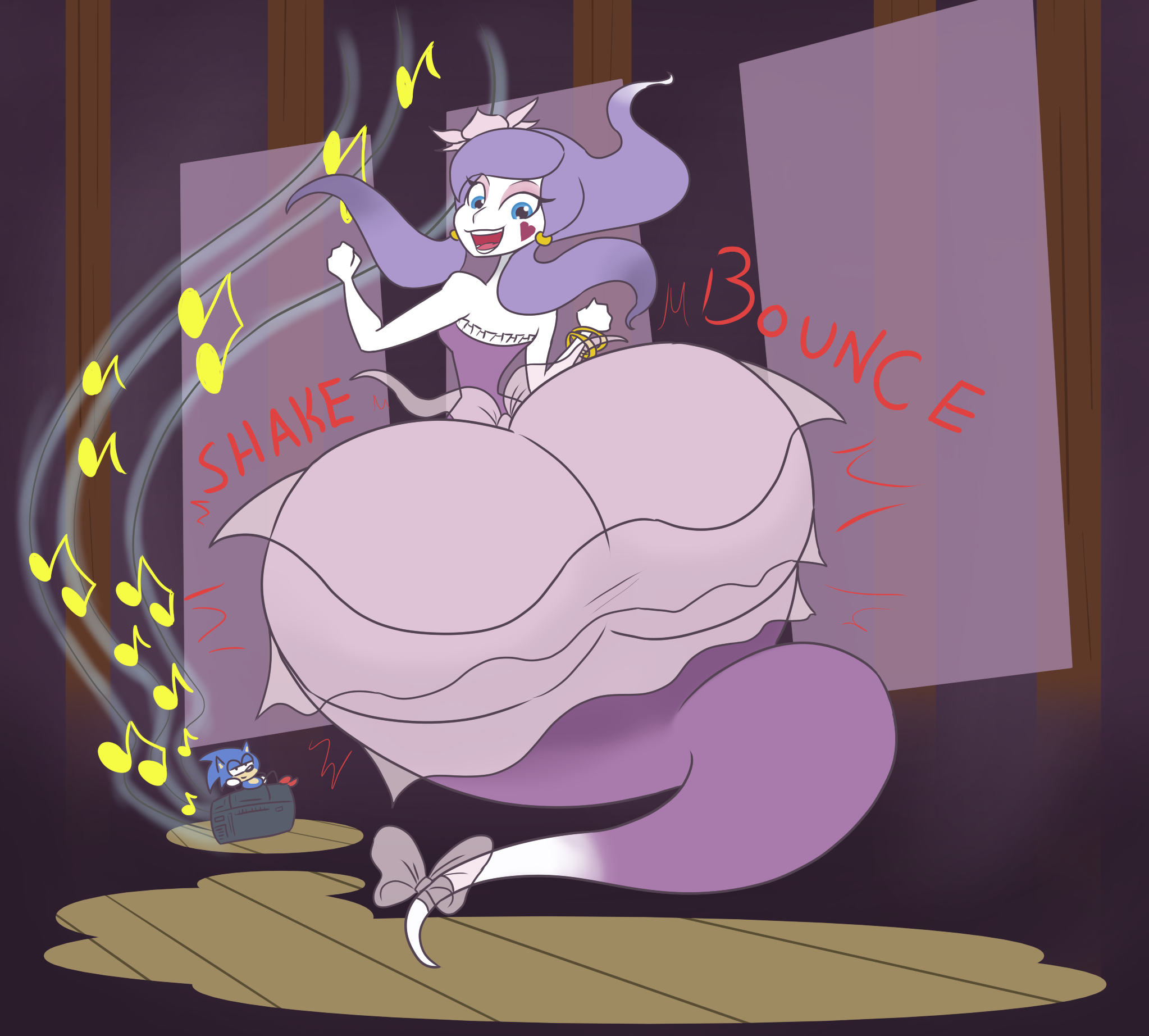 1girls, ass, ass expansion, ass shake, big ass, boombox, bottom heavy, bubble ass, bubble butt, da-fuze, enjoying, female, ghost girl, ghost tail, gold boombox (prevence), huge ass, hyper ass, lah, large ass, musical note, sega, shaking ass, shaking butt, sonic (series), sonic the hedgehog, sound effects, twerking