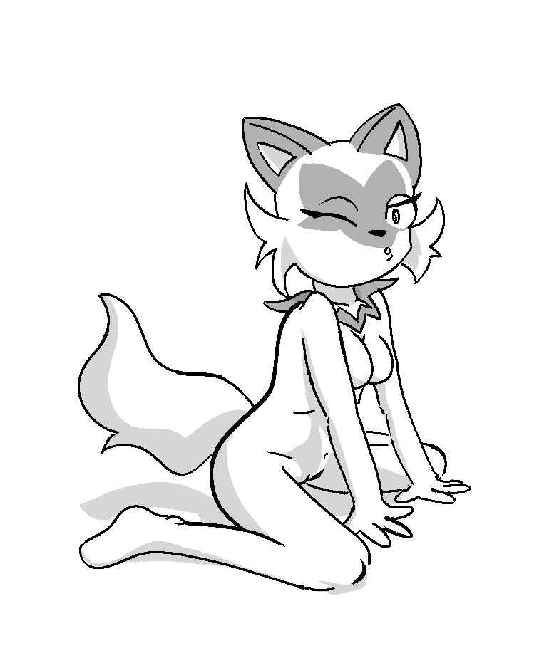 anthro anthrofied female fur furry furry_only monochrome naked nintendo nude nyahoja pokémon_(species) pokemon pokemon_sv pussy solo solo_female sprigatito tail wink