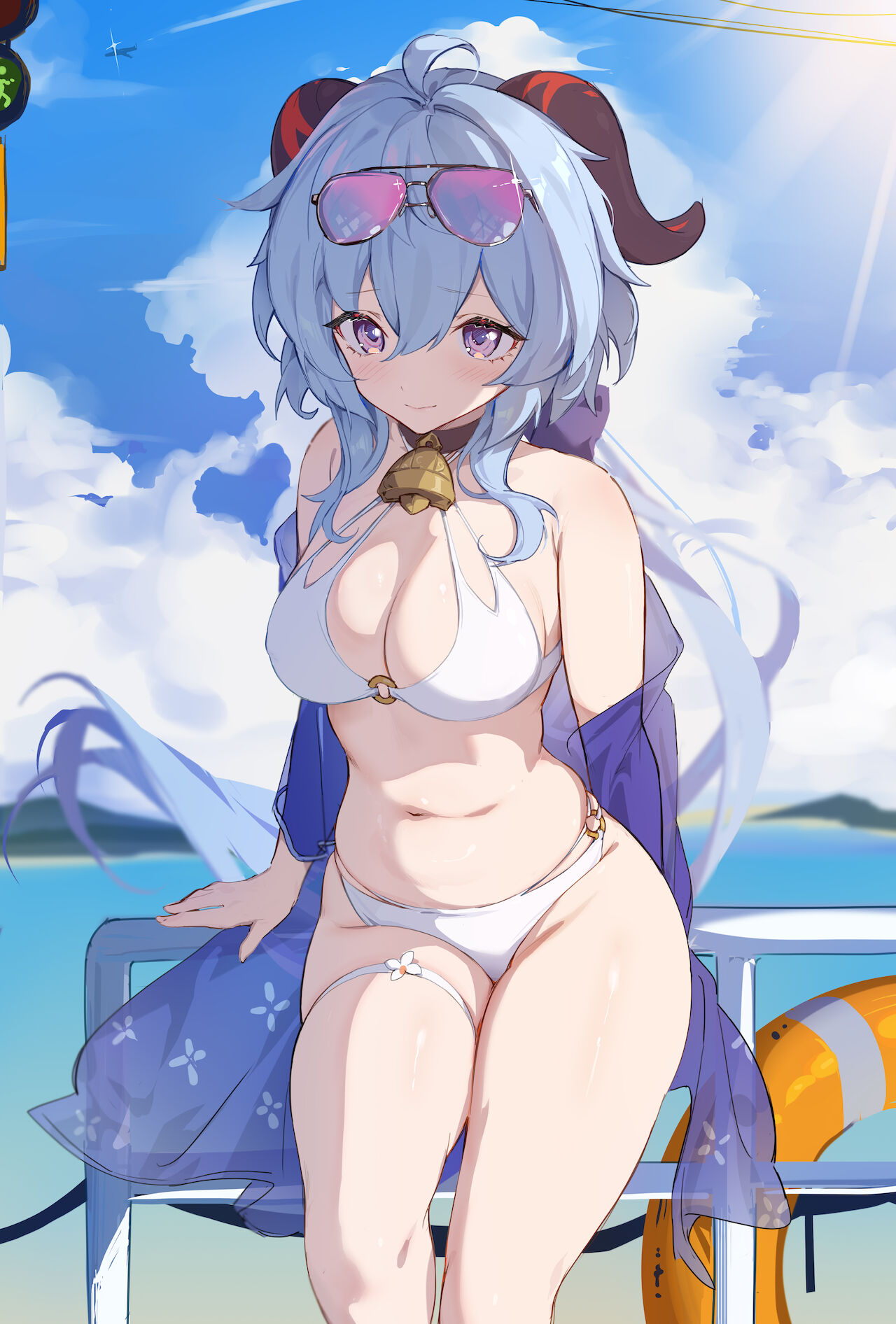 beach, big breasts, breasts, female, ganyu (genshin impact), genshin impact, tagme
